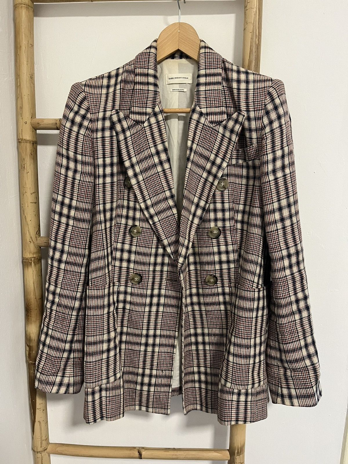 Image of Isabel Marant Etoile Isabel Marat Etoile Plaid Jacket Size 38 Pink Beige Blazer, Women's