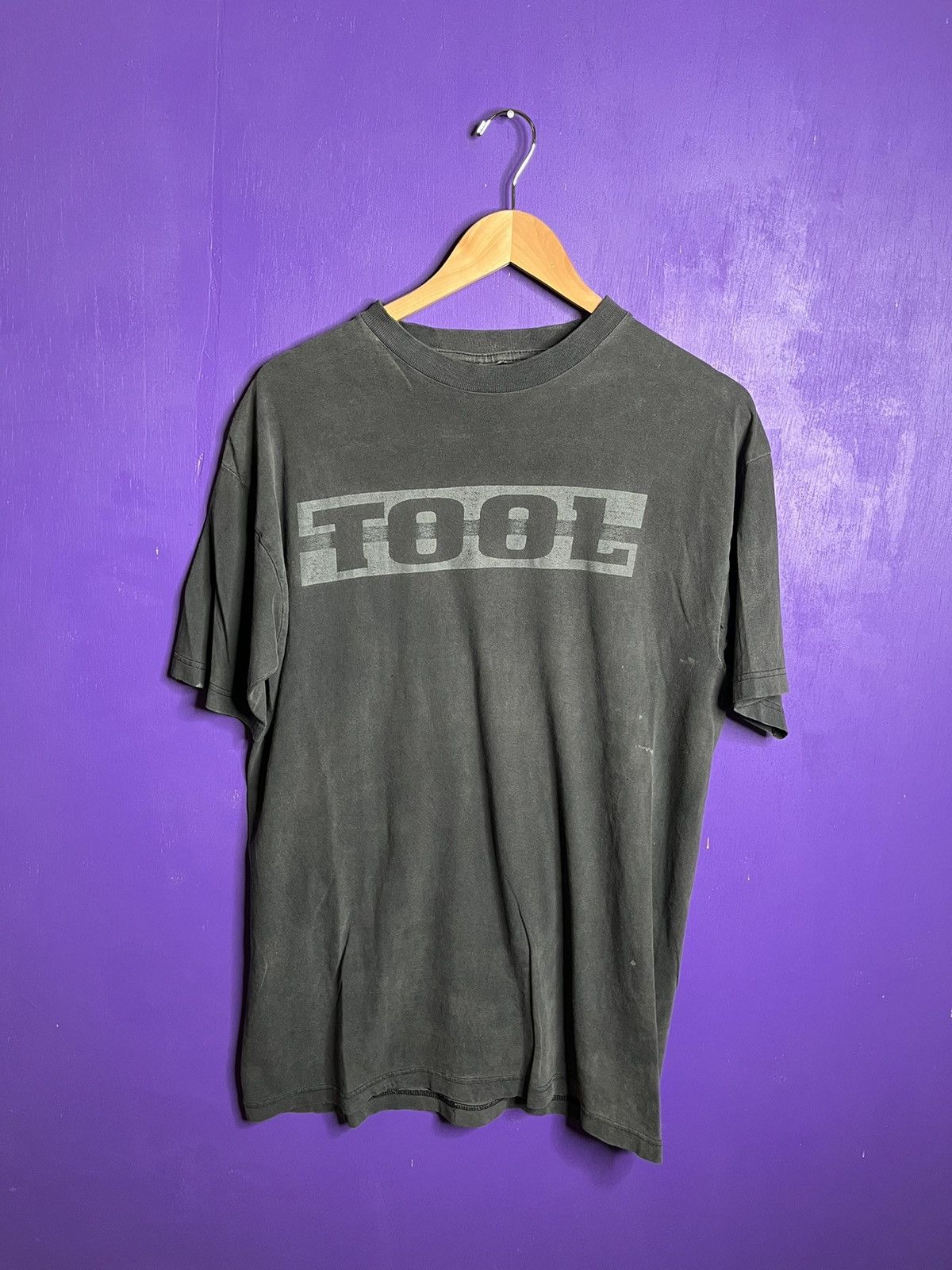 image of Band Tees x Tour Tee Vintage 90's Tool White Box Back Logo Faded Tour T-Shirt in Black (Size Large)