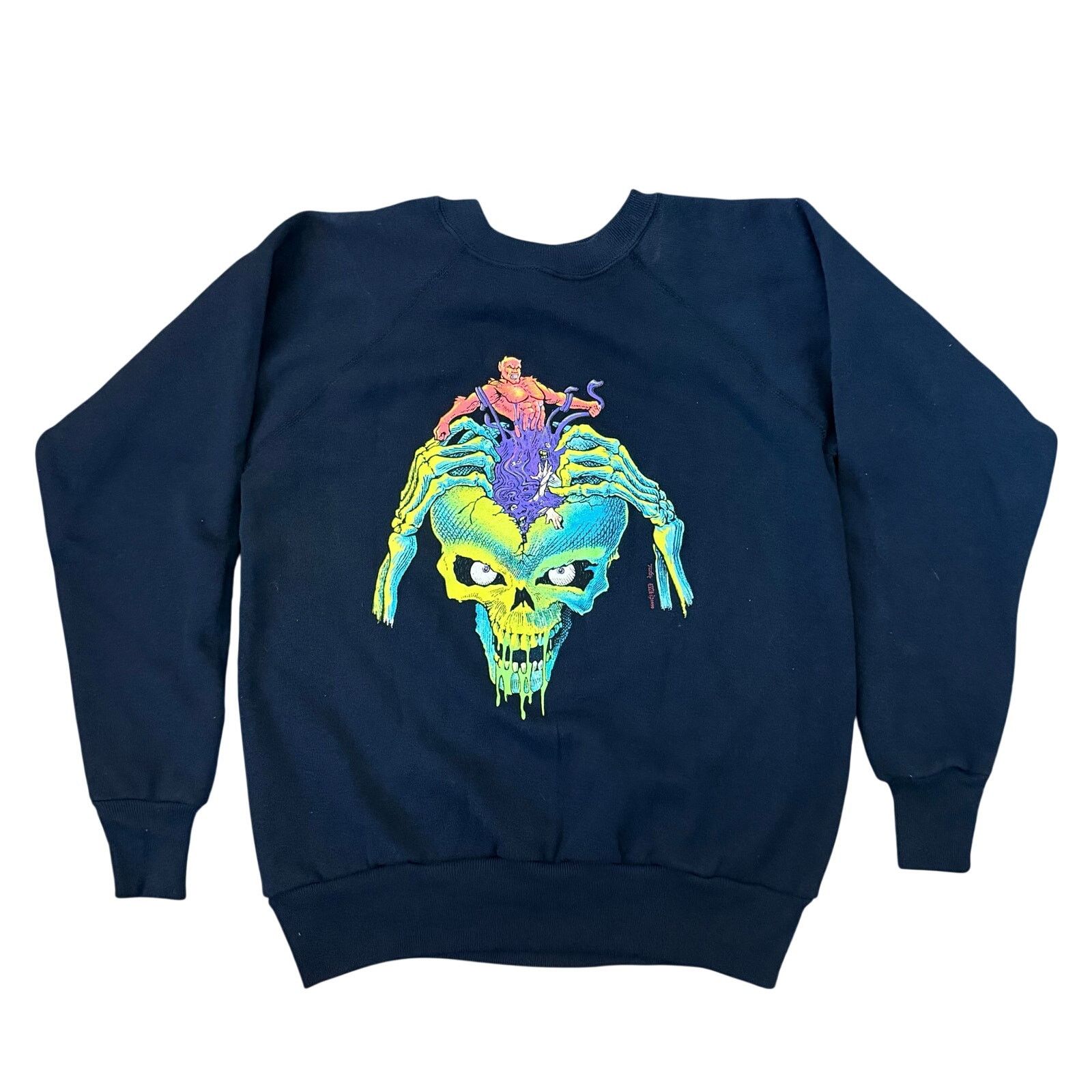 Vintage Vintage 1990 Pannill Neon Skull Sweatshirt Graphic Size US XS / EU 42 / 0 - 1 Thumbnail