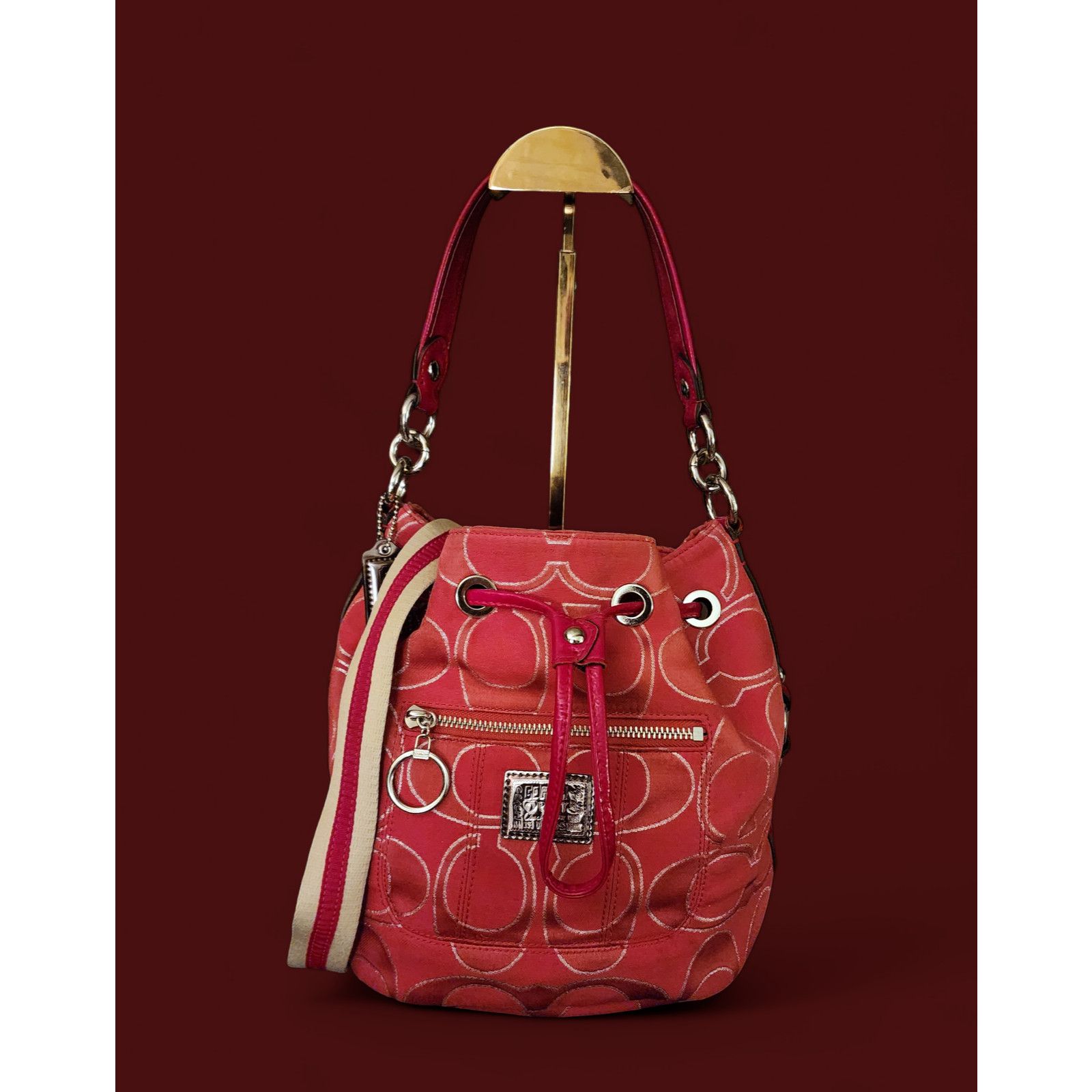 Coach Coach Poppy Signature Lurex draw string bag 17930 Red Silver Size ONE SIZE - 11 Thumbnail