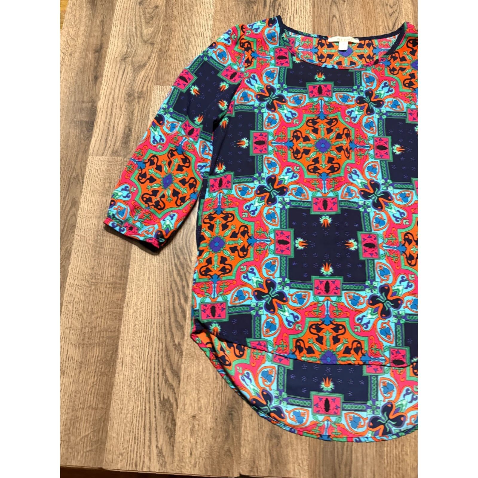Vintage Mi Ami Shirt Women Medium Blue Pink Orange Green Purple Long Sleeve Printed Blouse Size M / US 6-8 / IT 42-44 - 3 Thumbnail