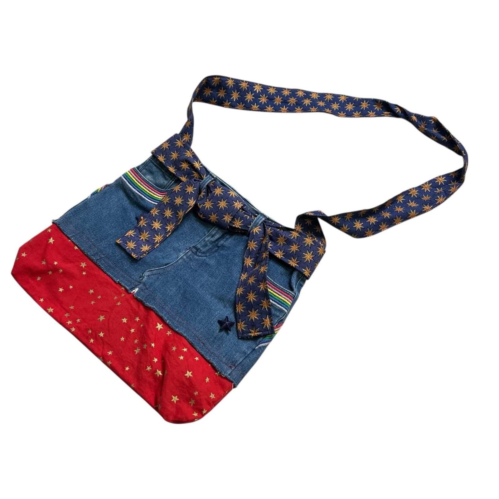 Vintage Handmade Denim Patchwork Tote Bag Upcycled Boho Shoulder Bag Size ONE SIZE - 6 Thumbnail