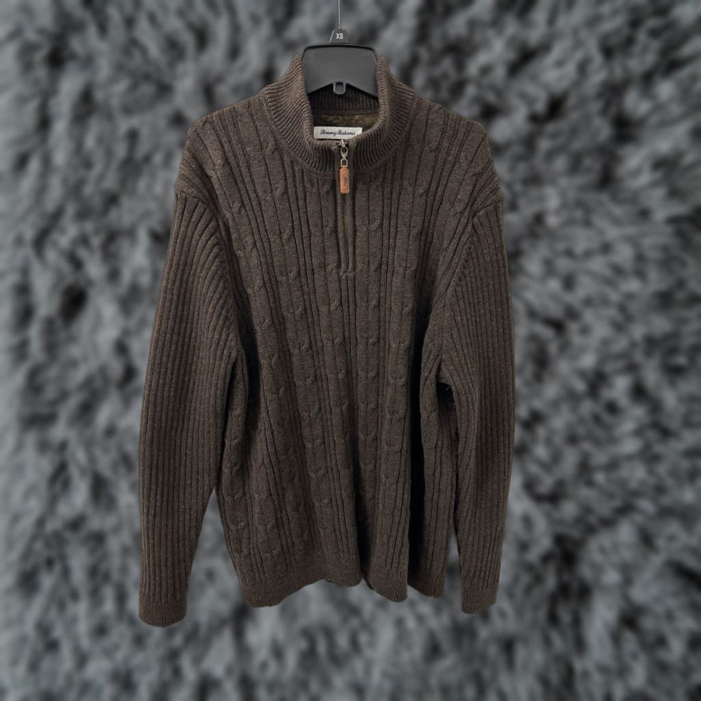 Tommy Bahama Tommy Bahama 1/4 Zip Mens XL Brown Cable-Knit Pullover Sweater Long Sleeve Size US XL / EU 56 / 4 - 1 Thumbnail