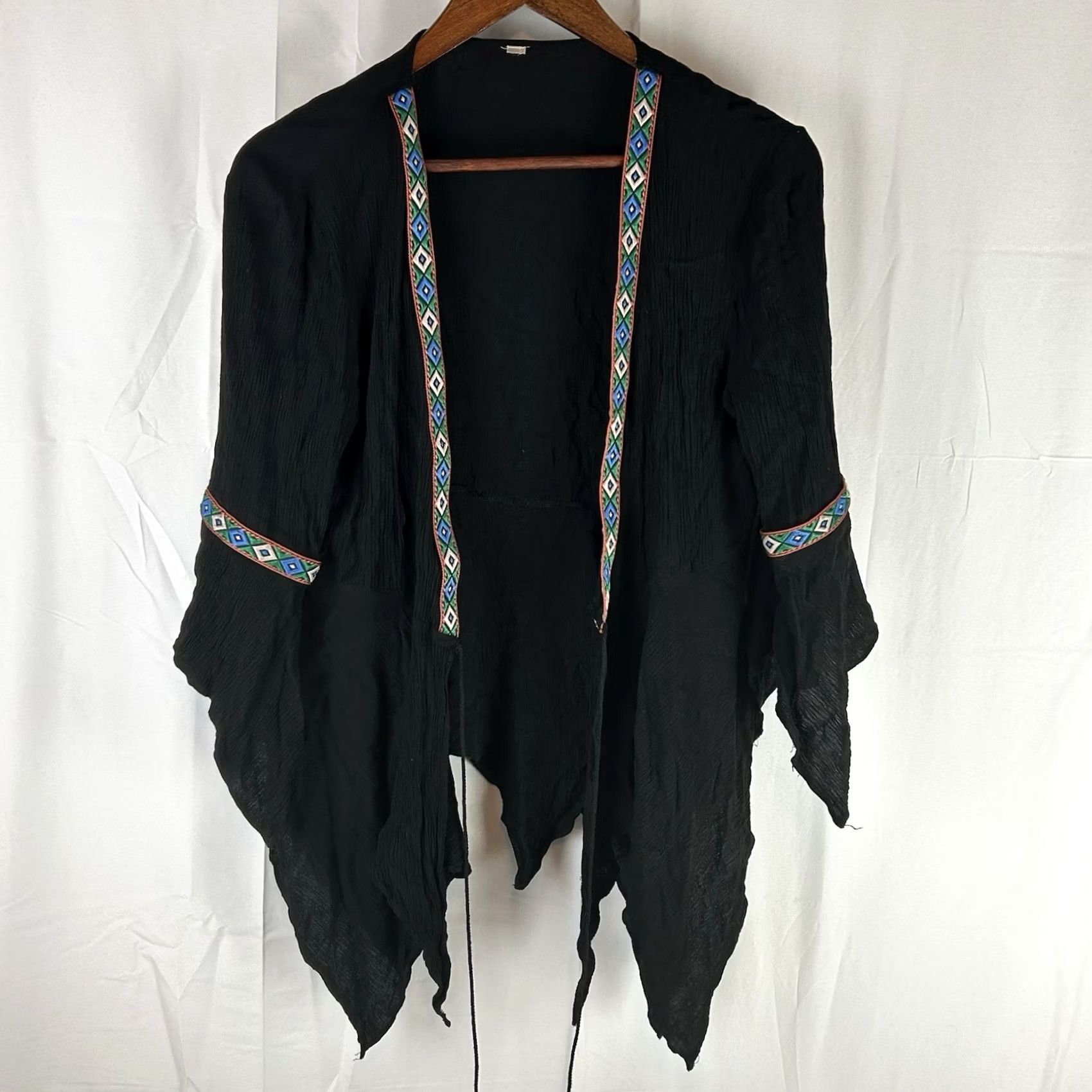 Vintage ENTRO Cardigan Kimono Medium Black Southwestern BOHO Trim Embroidery Size Size M / US 6-8 / IT 42-44 - 2 Thumbnail