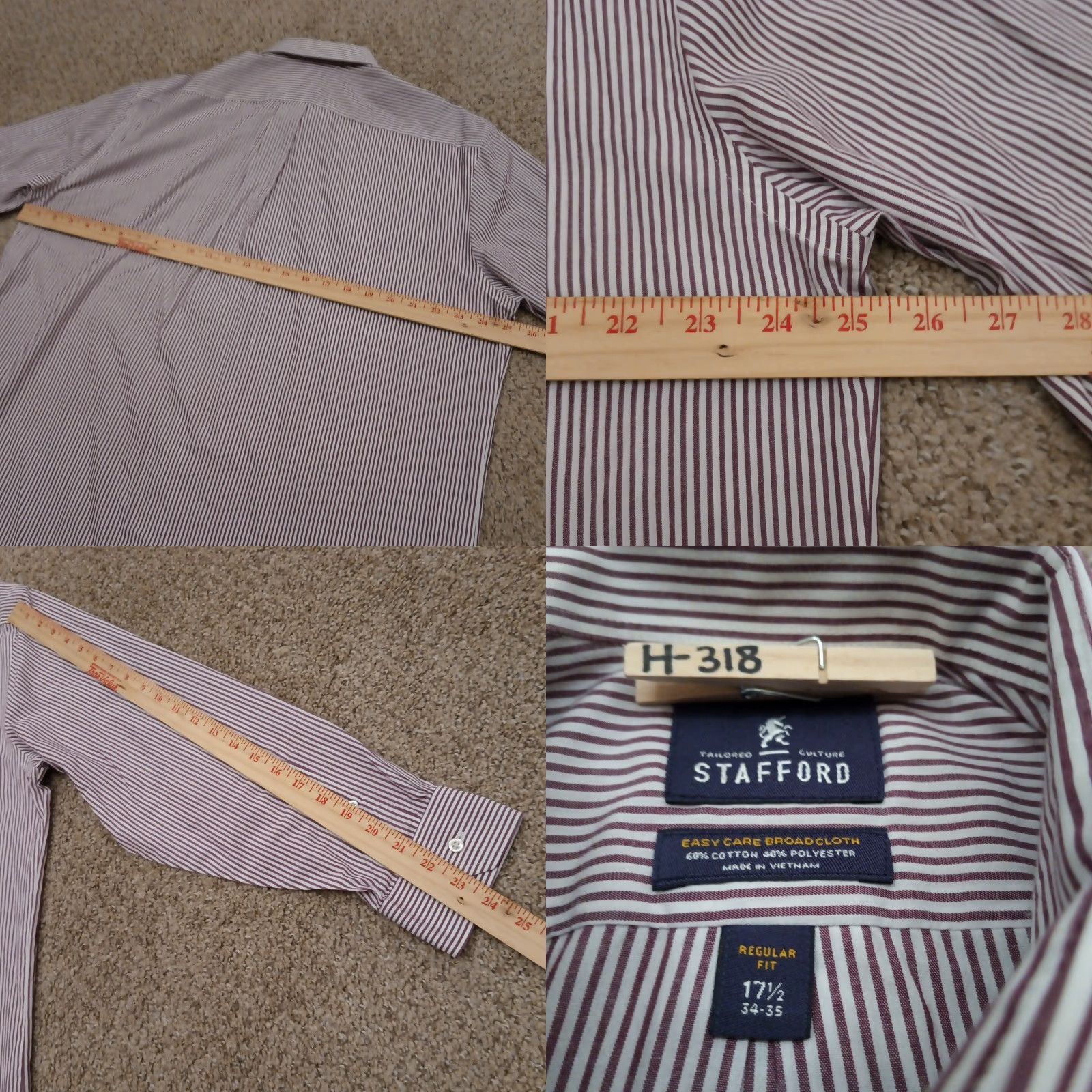 Stafford Stafford Shirt Mens 17.5 Red Striped Long Sleeve Button Up Easy Care Size US XXL / EU 58 / 5 - 8 Thumbnail