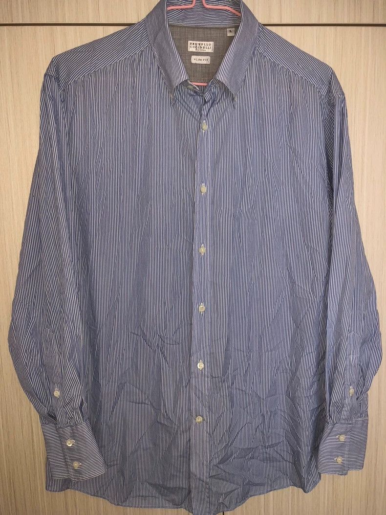 Brunello Cucinelli Brunello Cucinelli Blue Stripe Slim Shirt - dmc Size US L / EU 52-54 / 3 - 1 Thumbnail