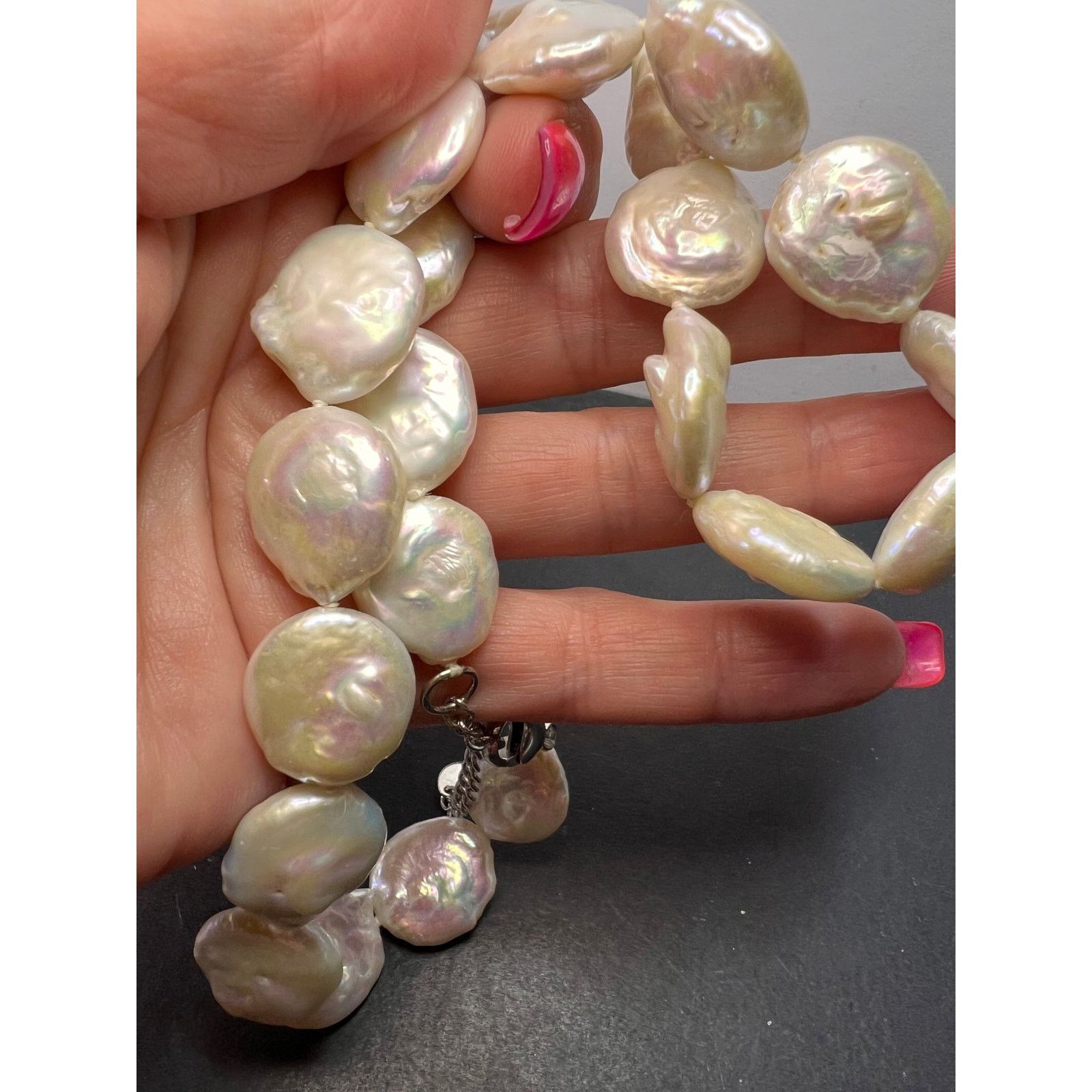 Cultured coin pearl necklace with sterling silver clasp
