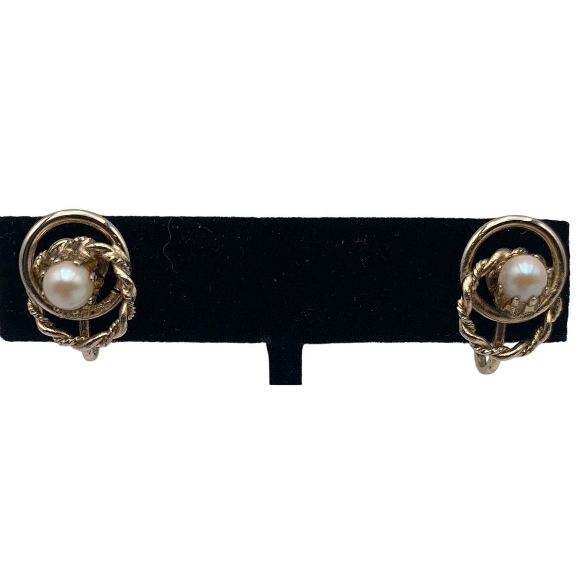 Other Earrings Gold Hoops Pearl Screw Back Vintage READ Size ONE SIZE - 2 Thumbnail