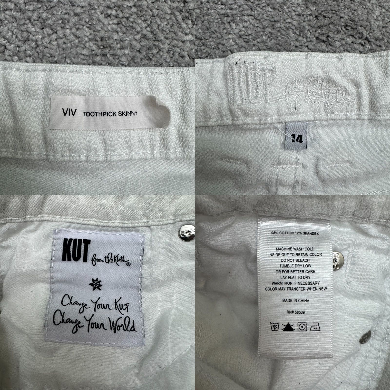 Vintage KUT From The Cloth Viv Toothpick Skinny Jeans Womens 14 White Denim Mid Rise Size 36" / US 14 / IT 50 - 9 Thumbnail