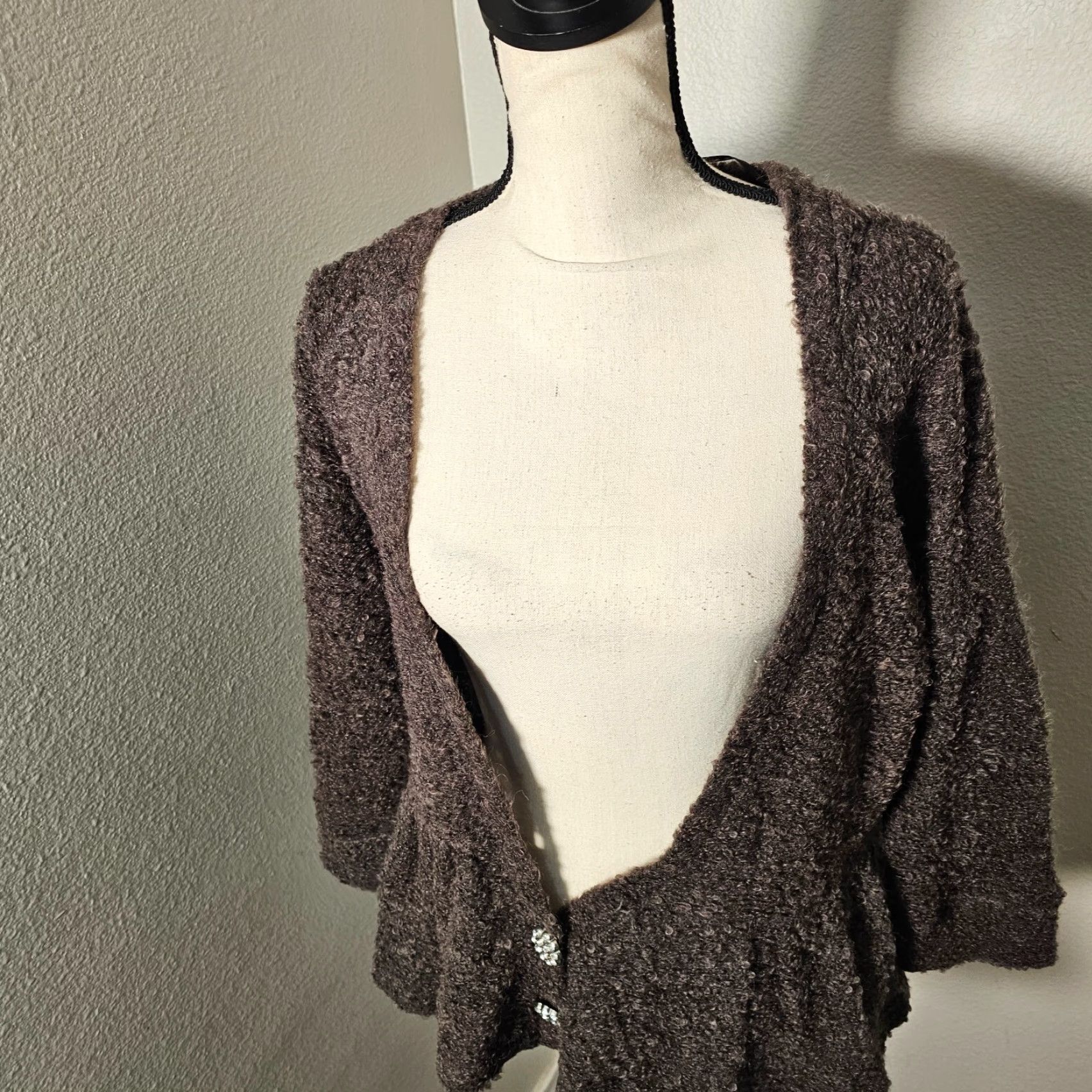 Bar III Bar III Cardigan Women's Sweater Size Large Brown Acrylic Open Ruffle Button Classic Solid Size L / US 10 / IT 46 - 6 Thumbnail