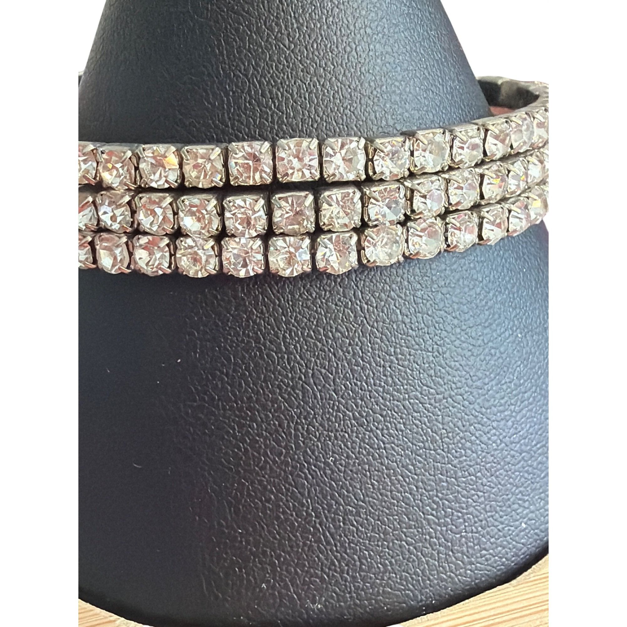 Other Vintage Lot of 3 Silver Tone Cut Crystal Rhinestone Stretch Size ONE SIZE - 2 Thumbnail