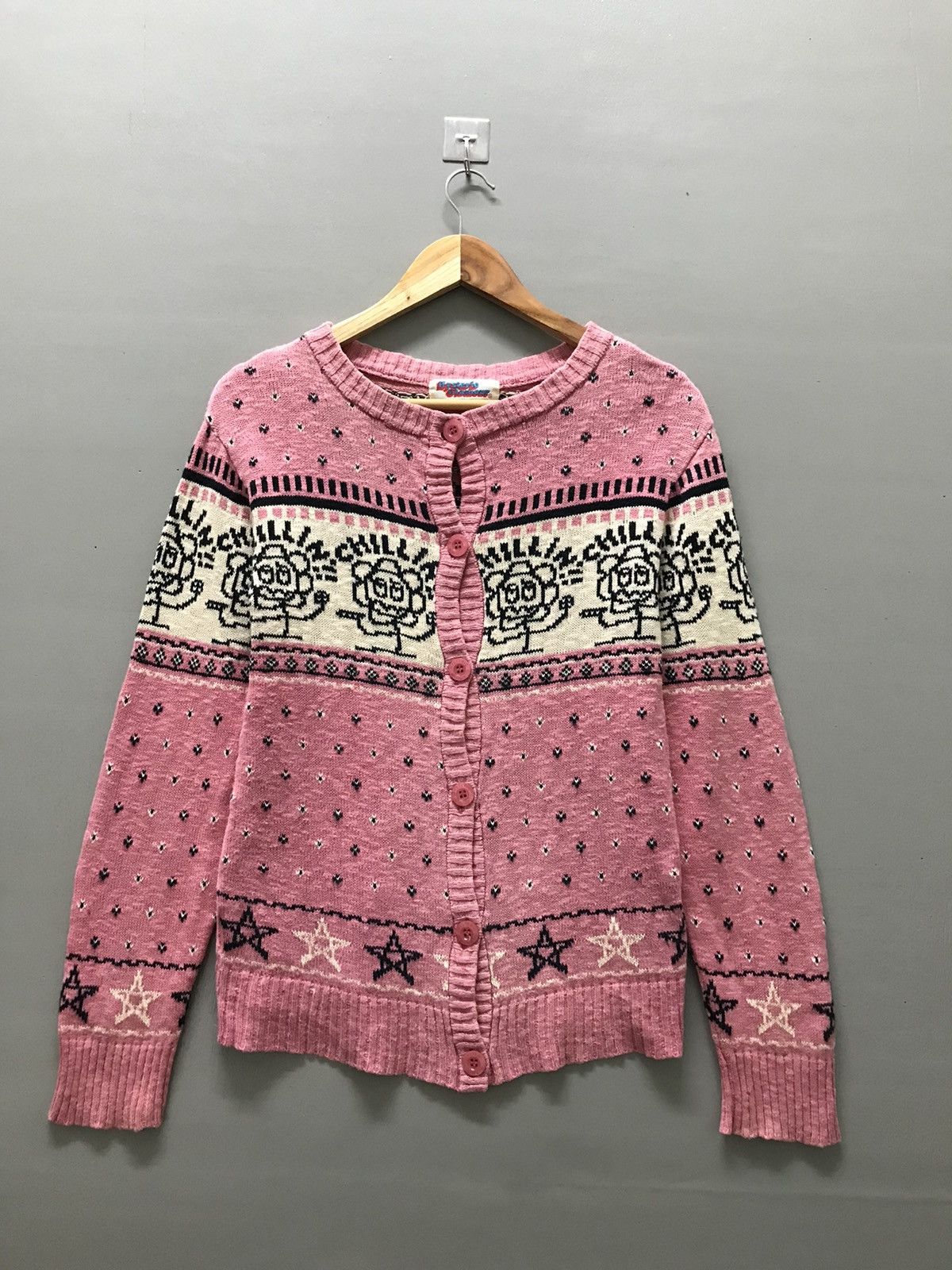 Image of Hysteric Glamour Chilin Sunflower Button Sweater in Pink, Men's (Size Small)