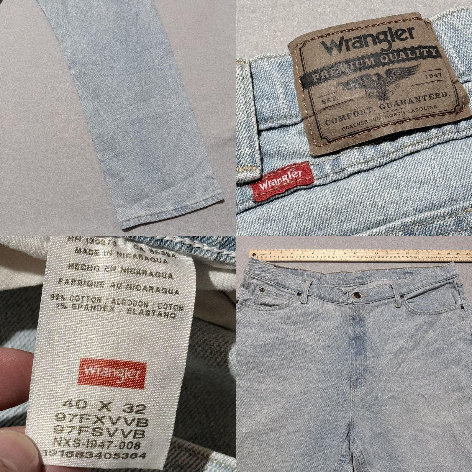 Wrangler Wrangler Jeans Mens Light Wash Denim Stretch Pocket Relaxed Fit Straight - 40x32 Blue Mens Size US 40 / EU 56 - 8 Thumbnail