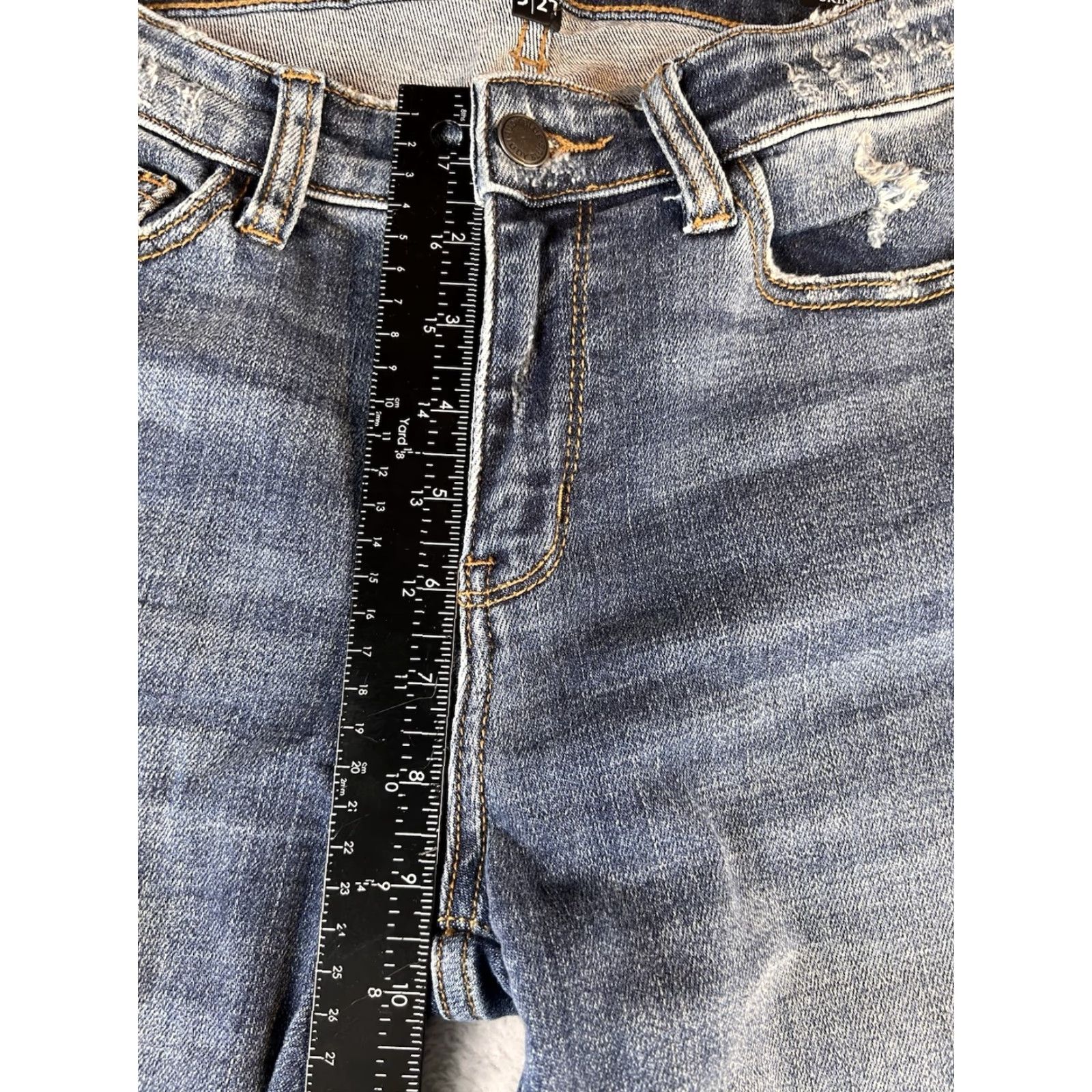 Vintage Judy Blue Jeans Womens 5/27 Blue Skinny Fit Distressed Red Buffalo Plaid Lined Jeans Women Size 27" / US 4 / IT 40 - 7 Thumbnail
