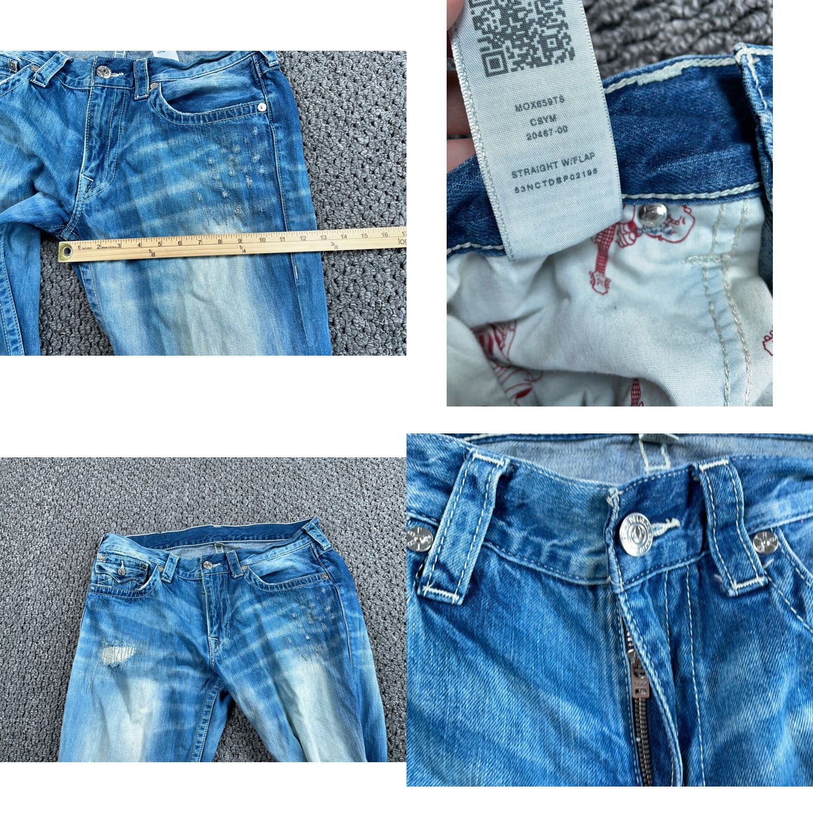 True Religion VINTAGE True Religion Jeans Men's 36 x 33 Blue Denim Distressed Straight Leg Flap Pocket Regular Mens Jeans 90s Rock Metal Size US 36 / EU 52 - 8 Thumbnail