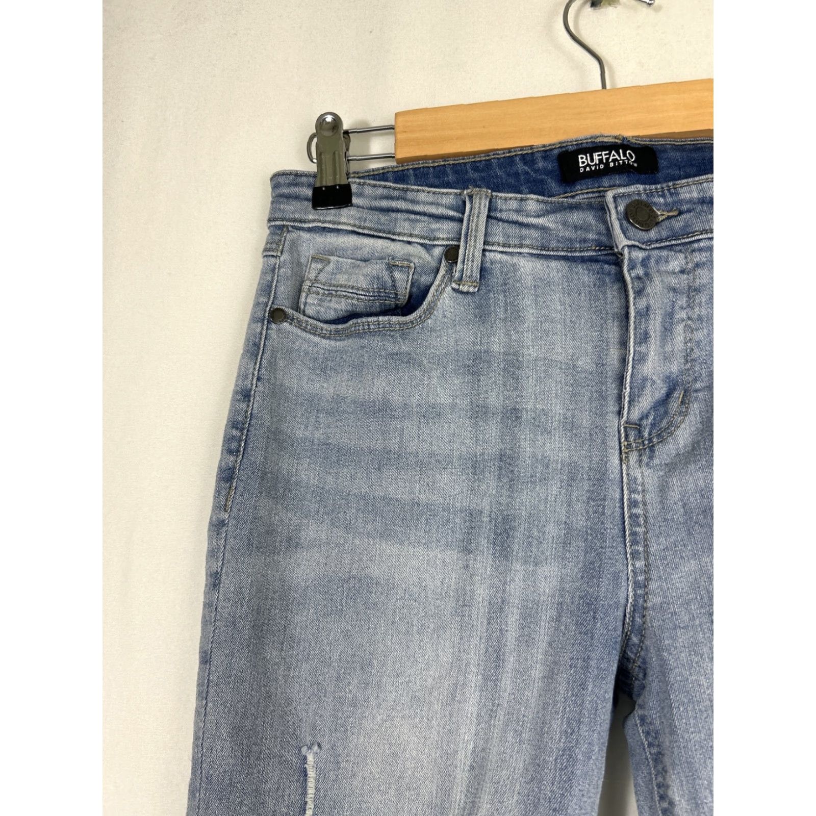 Buffalo David Bitton Buffalo Jeans Women Slim Skinny 6 28x27 Light Wash Blue Denim Cotton Blend Zip Rip and Repair 90s Classic Girls? Size 28" / US 6 / IT 42 - 4 Thumbnail