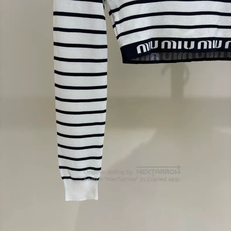Miu Miu Miu Miu 40 Striped waist letter logo long sleeve knit top Size M / US 6-8 / IT 42-44 - 4 Thumbnail