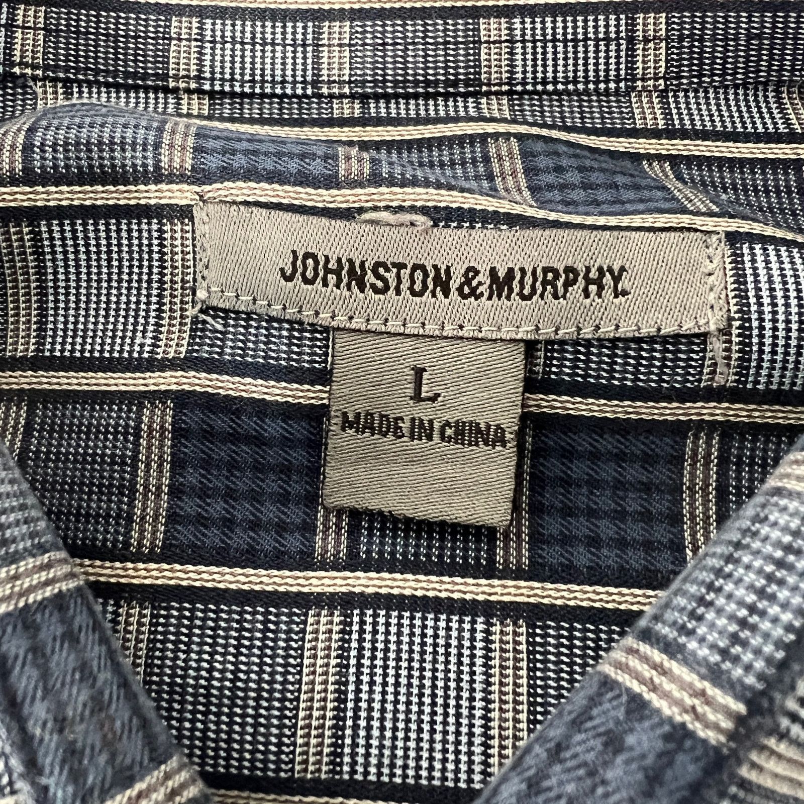 Johnston & Murphy Johnston & Murphy Button Up Shirt Check Stripes Blue Cotton Size US L / EU 52-54 / 3 - 3 Thumbnail