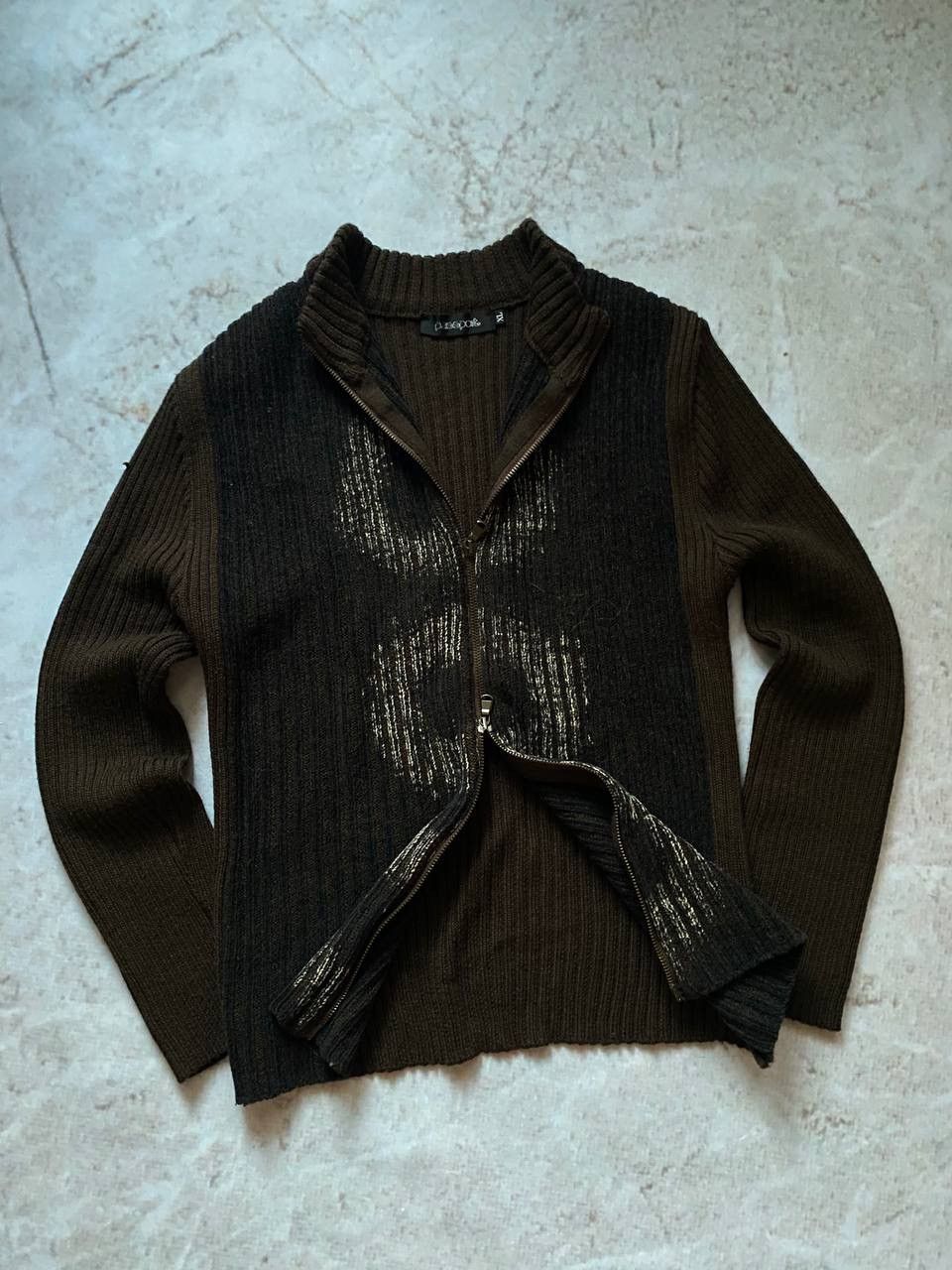 Japanese Brand × Vintage Vintage Avant Garde Faded Zip Up Knit Sweater Japanese Size US XL / EU 56 / 4 - 2 Thumbnail