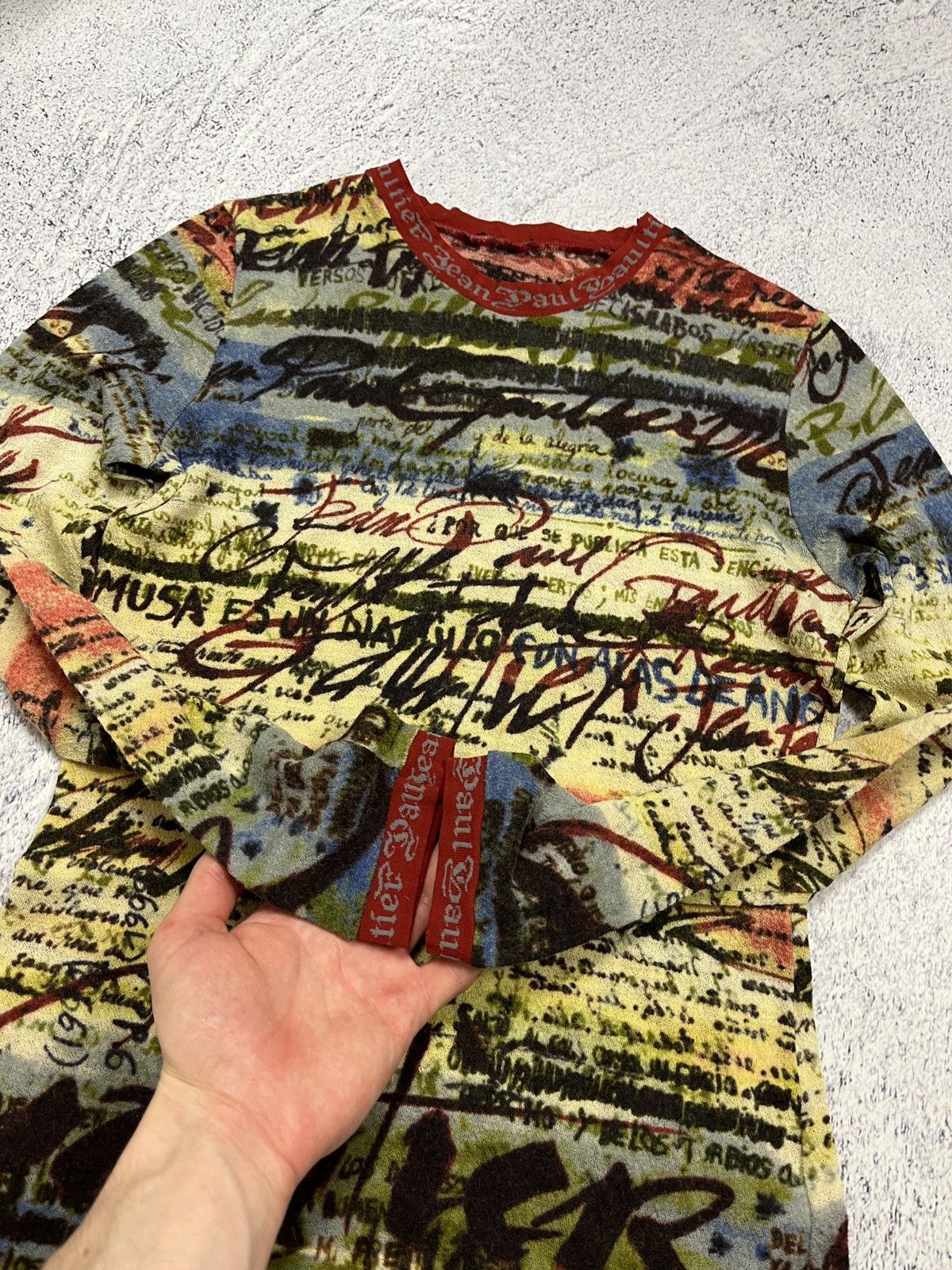 FUZZI Jean Paul Gaultier Script Calligraphy Long Sleeve Mesh Top Size M / US 6-8 / IT 42-44 - 10 Thumbnail