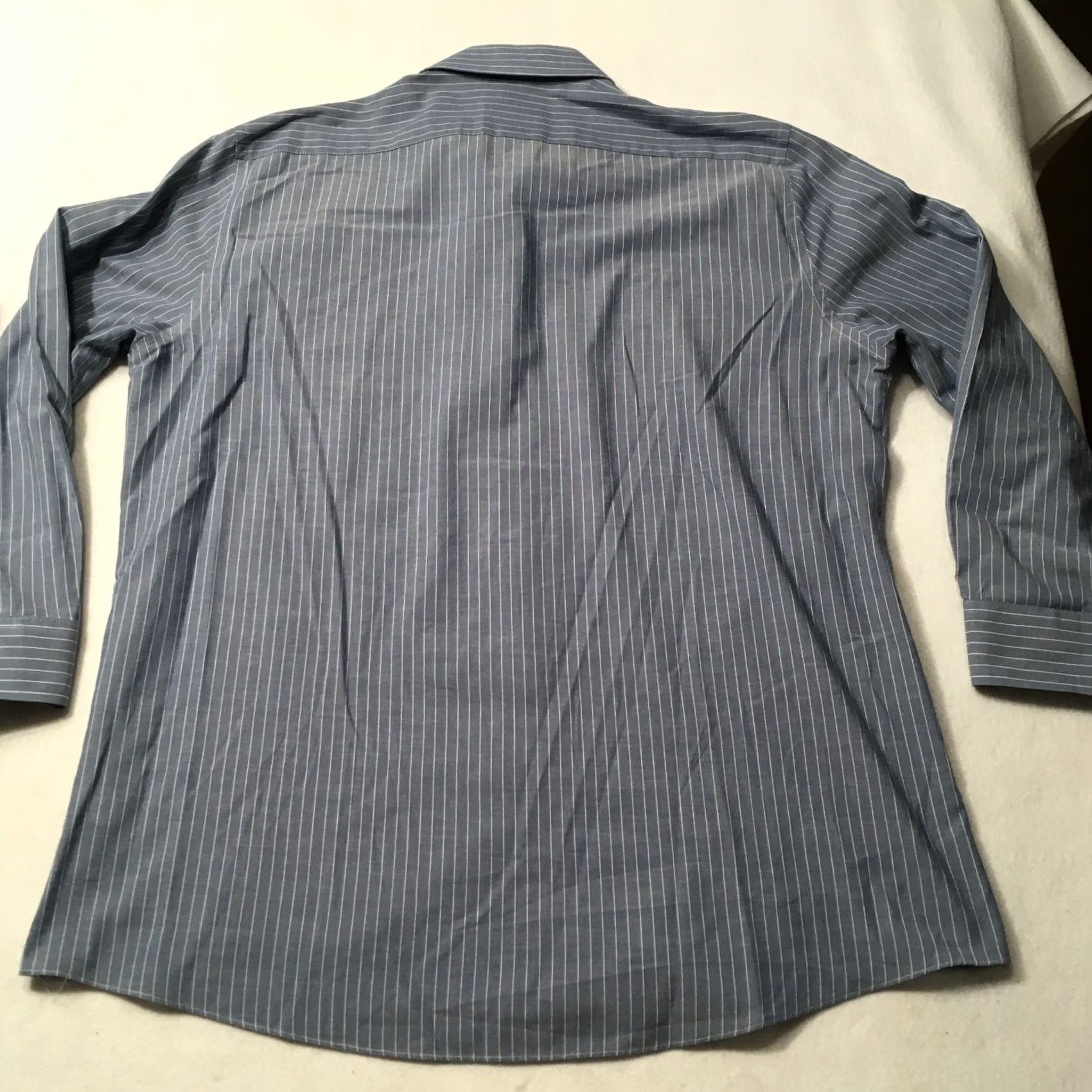 Stafford Stafford Dress Shirt Men Blue Striped Long Sleeve Button 17.5 34-35 Travel Size 46R - 8 Thumbnail