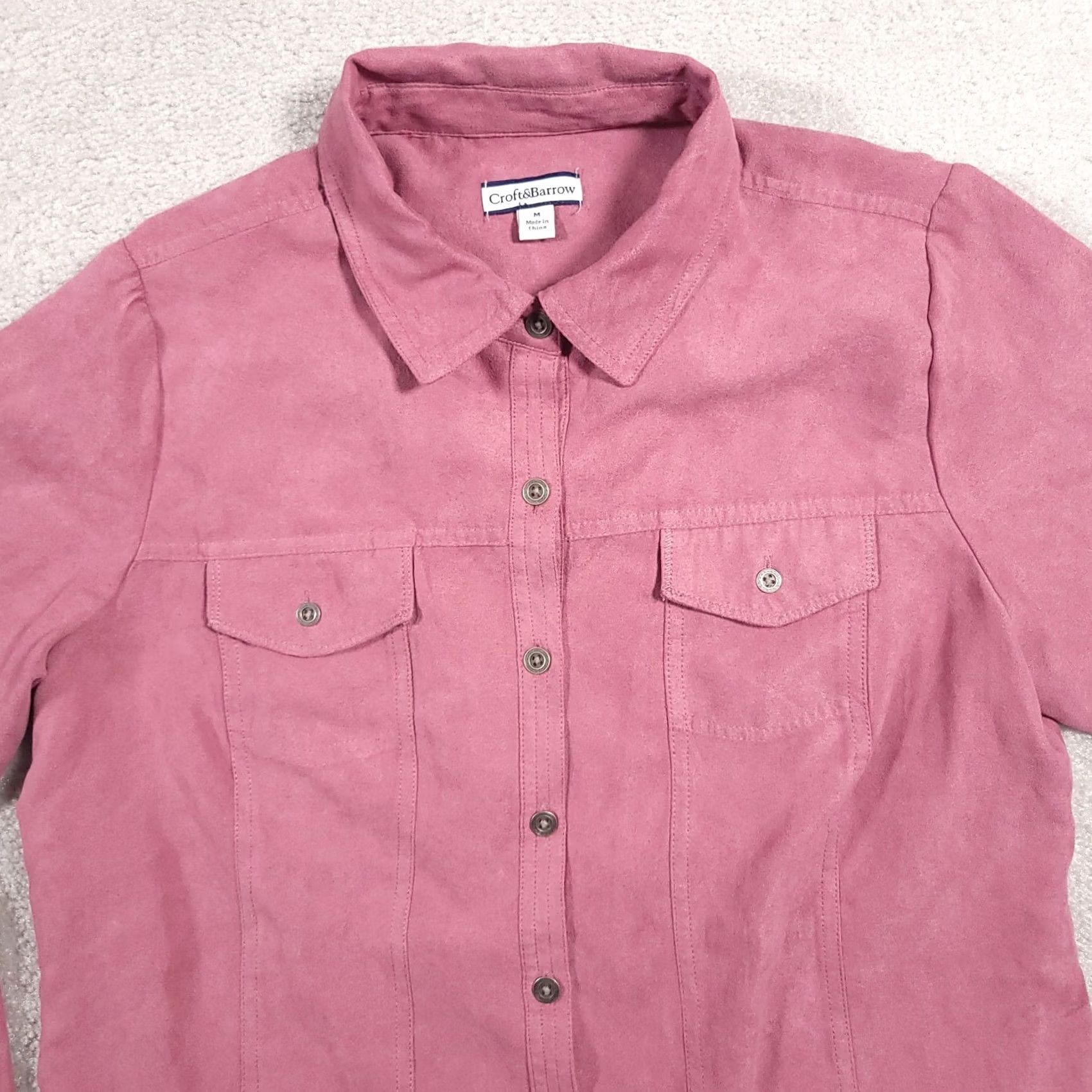 Croft & Barrow Croft & Barrow Button-Up Shirt Jacket Womens Medium Pink Lined Suede Faux Shirt Jacket Button Up Shirt Jacket Mens? Size M / US 6-8 / IT 42-44 - 3 Thumbnail