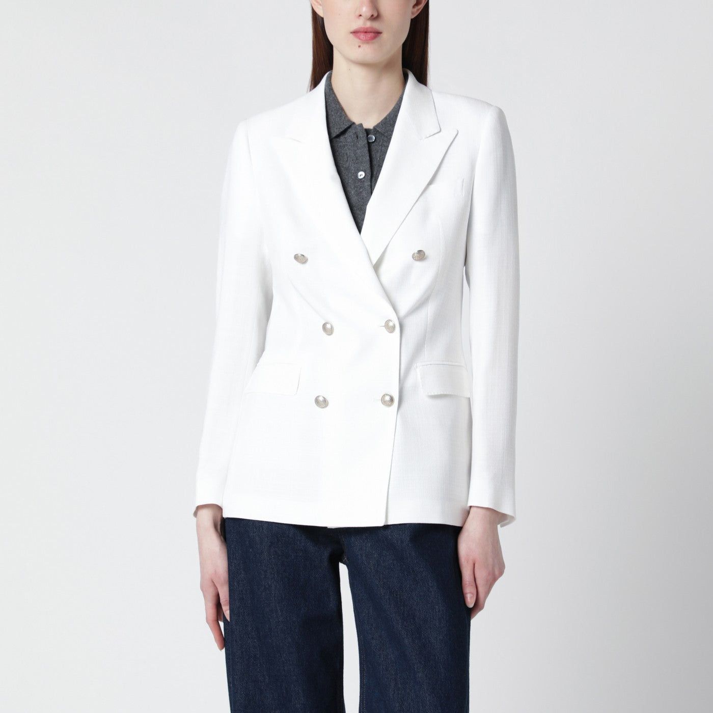 Tagliatore Tagliatore White Double-Breasted Jacket Size M / US 6-8 / IT 42-44 - 1 Thumbnail