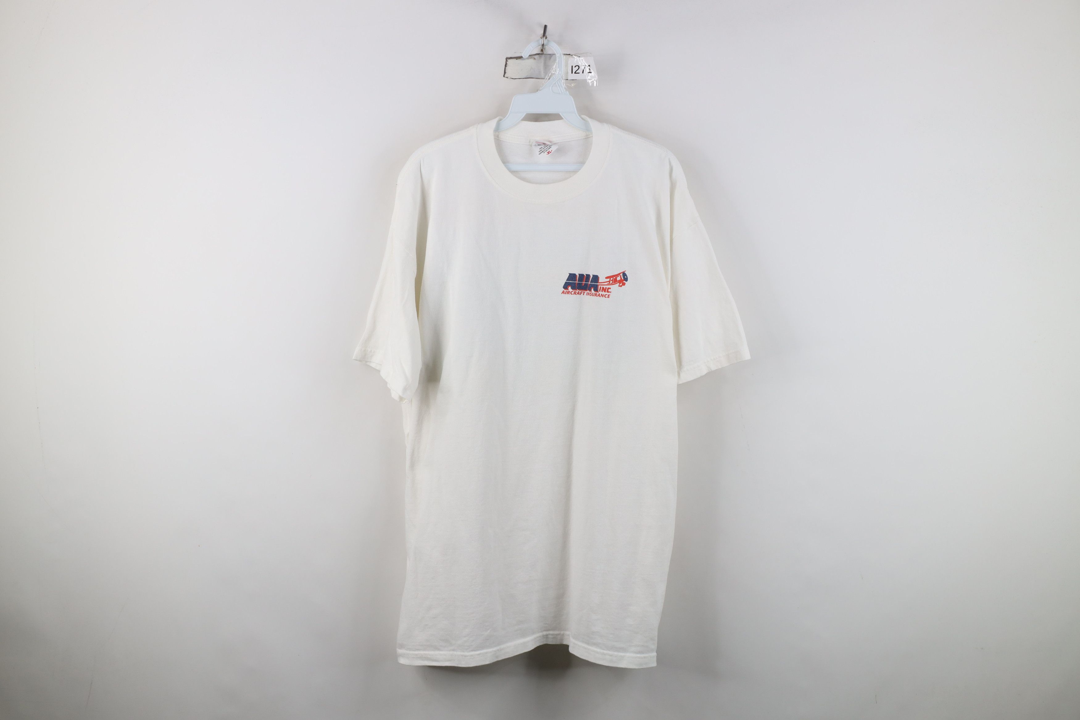 Vintage 90s AUA Aircraft Insurance Airplane T-Shirt White