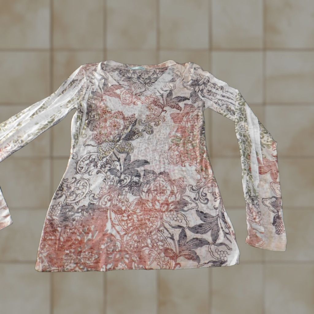Vintage Maurices Blouse Womens Regular L Beige Floral Cotton Polyester Crew Neck Pullover Casual Long Sleeve Button Stars Theme 90s? Size L / US 10 / IT 46 - 1 Thumbnail