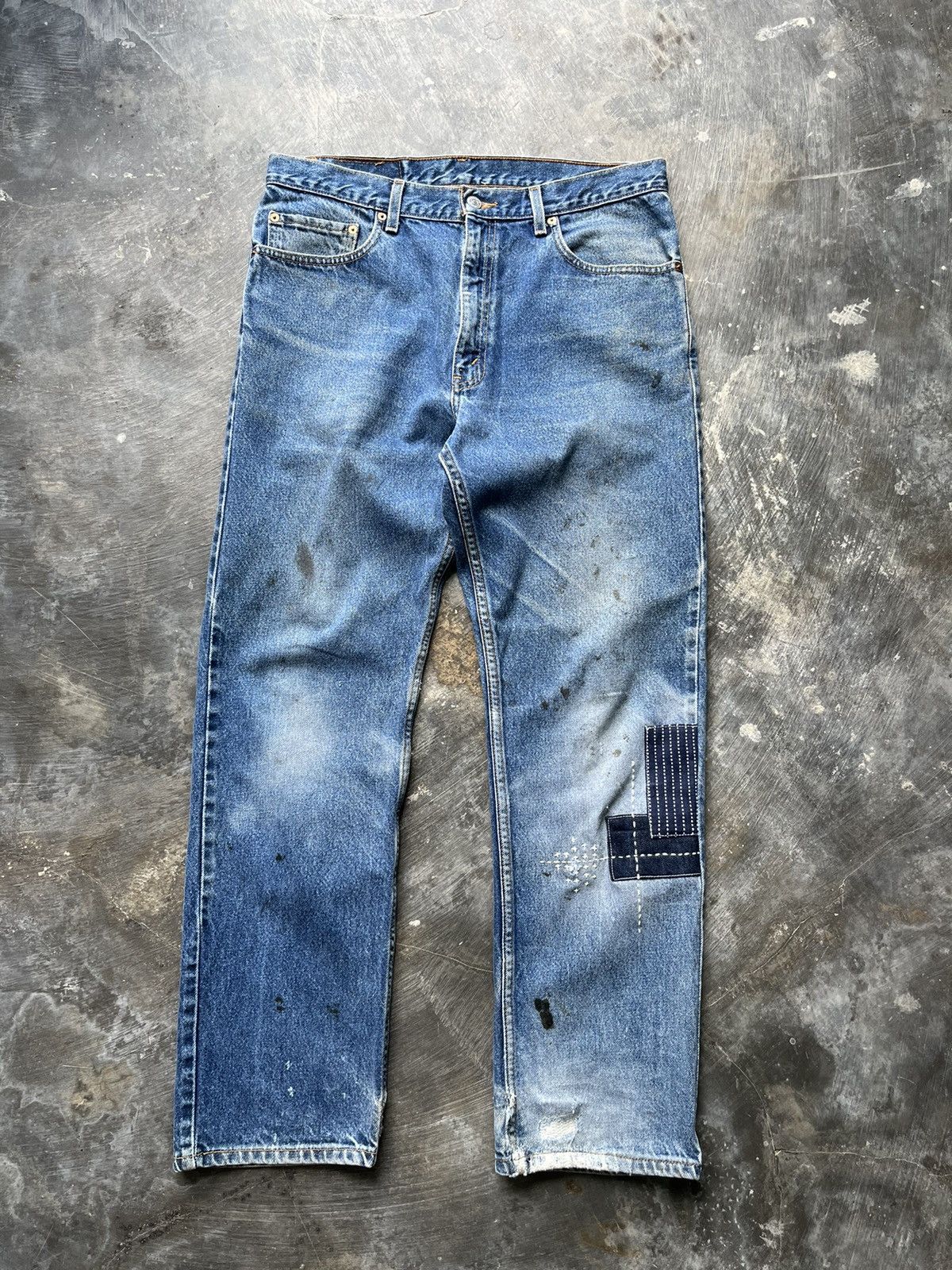 Levi's Vintage Clothing LEVIS 505 straight distressed patchwork jeans Size US 34 / EU 50 - 2 Thumbnail