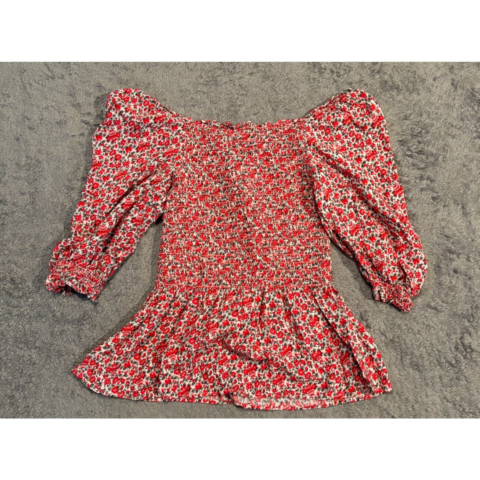 Vintage NWT Max Studio Womens Small Floral Print Long Sleeve Off-Shoulder Peasant Top Size S / US 4 / IT 40 - 6 Thumbnail