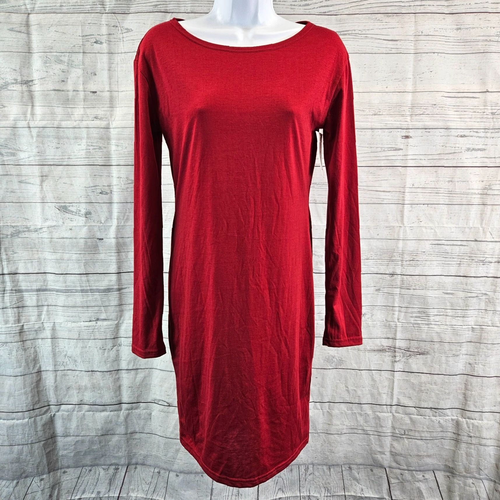 Vintage Piko 1988 Womens Dress Solid Red Long Sleeve Polyester Blend SZ M Dress Mens? No Size M / US 6-8 / IT 42-44 - 2 Thumbnail