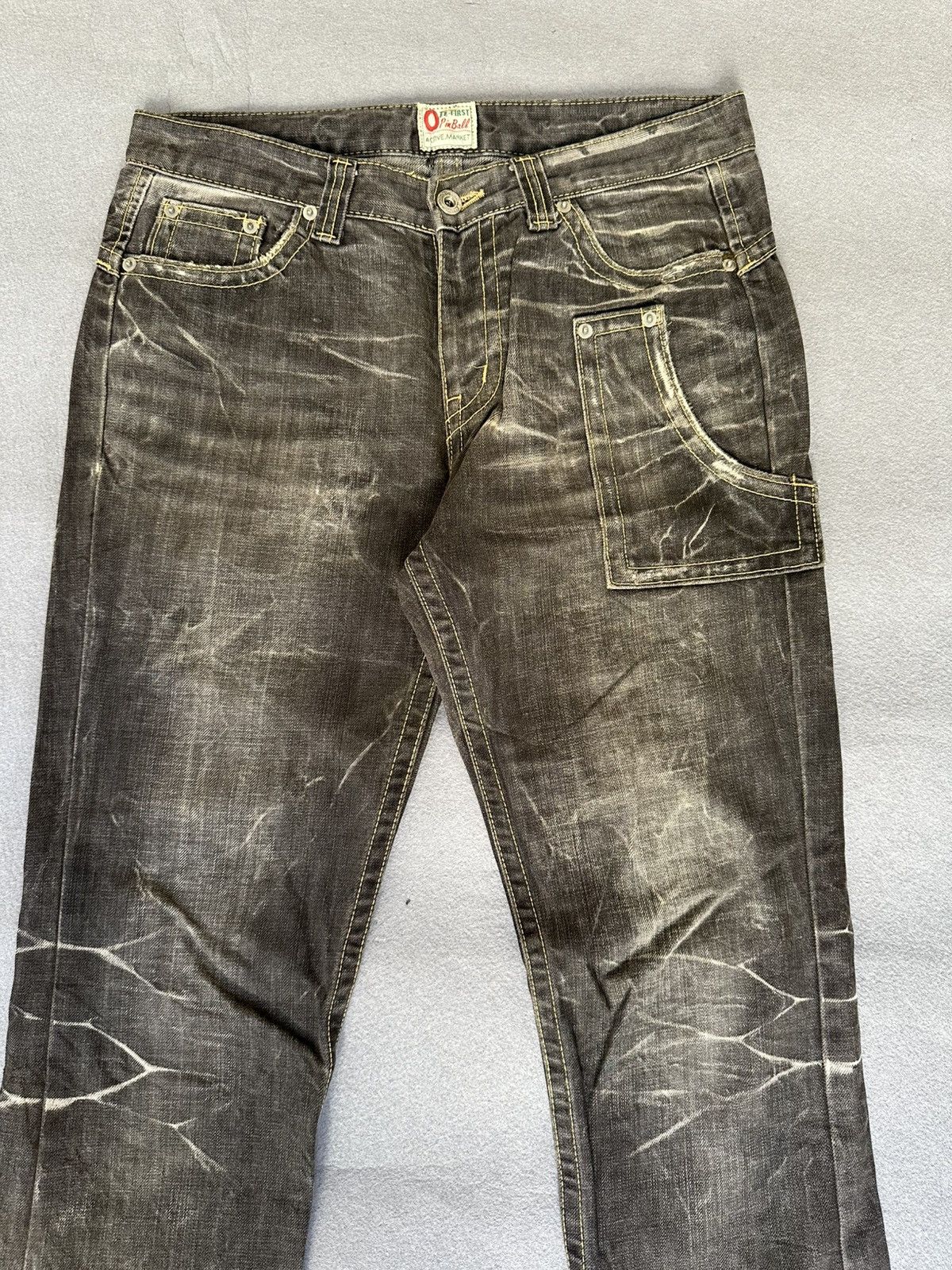 Japanese Brand FLARE Slim Ozz Pinball Distressed Denim Size US 30 / EU 46 - 4 Thumbnail