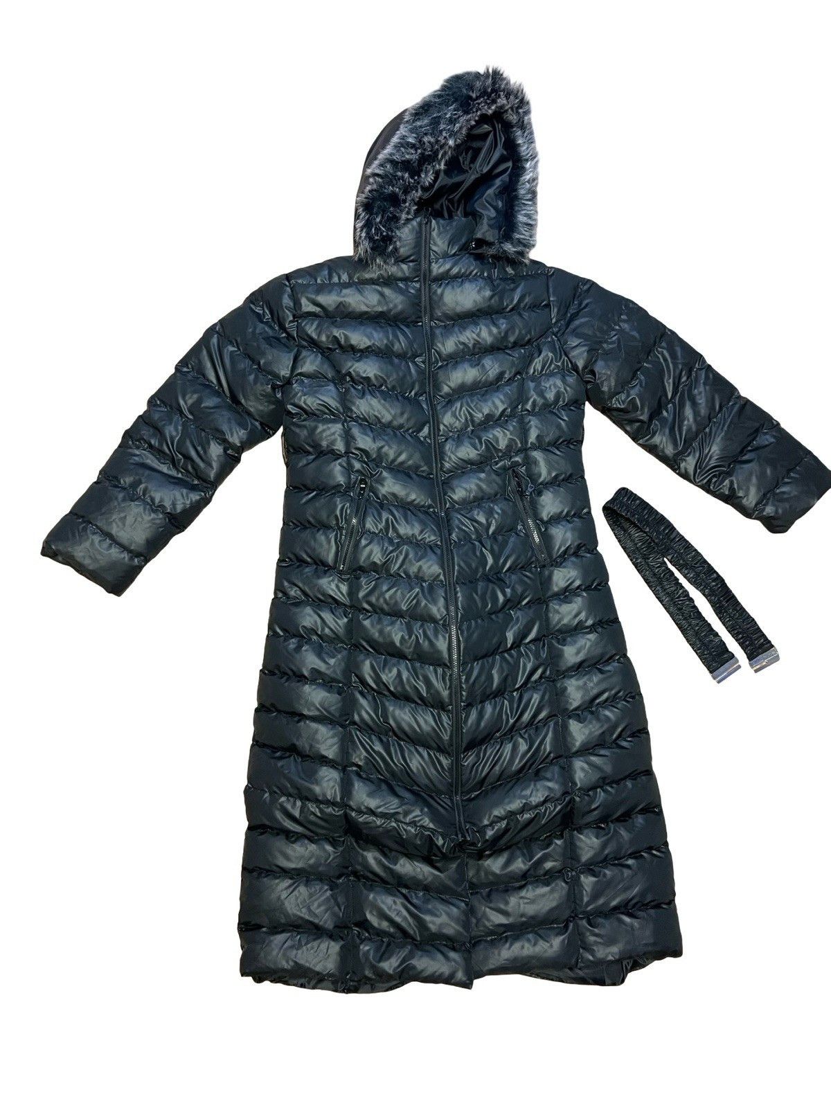 Other Women’s Long Puffer Coat S Black Belted Fur Detachable Hood Size S / US 4 / IT 40 - 1 Thumbnail