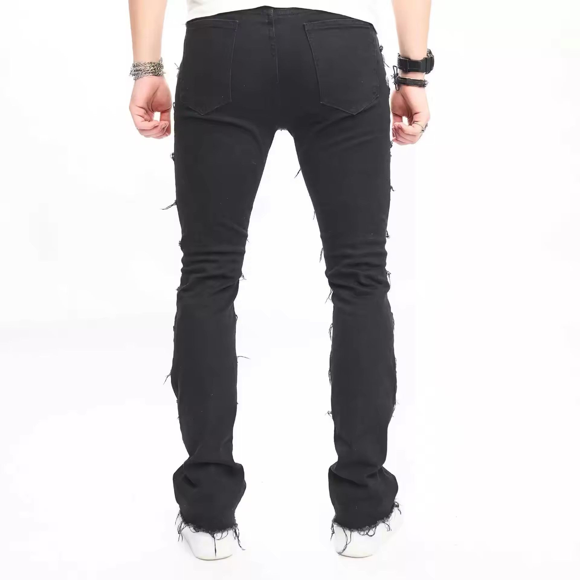 Japanese Brand × Jean Men Black Spliced Distressed Stretch Jean Size US 34 / EU 50 - 5 Thumbnail