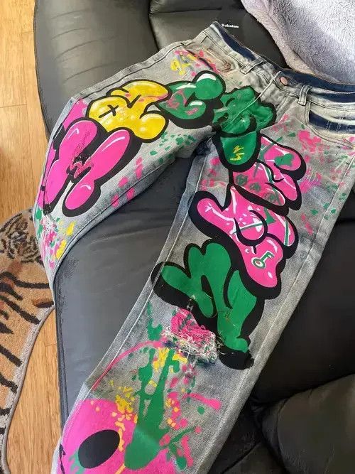 Other Men Colored Doodle Painted Denim Jeans Streetwear Size US 34 / EU 50 - 1 Thumbnail
