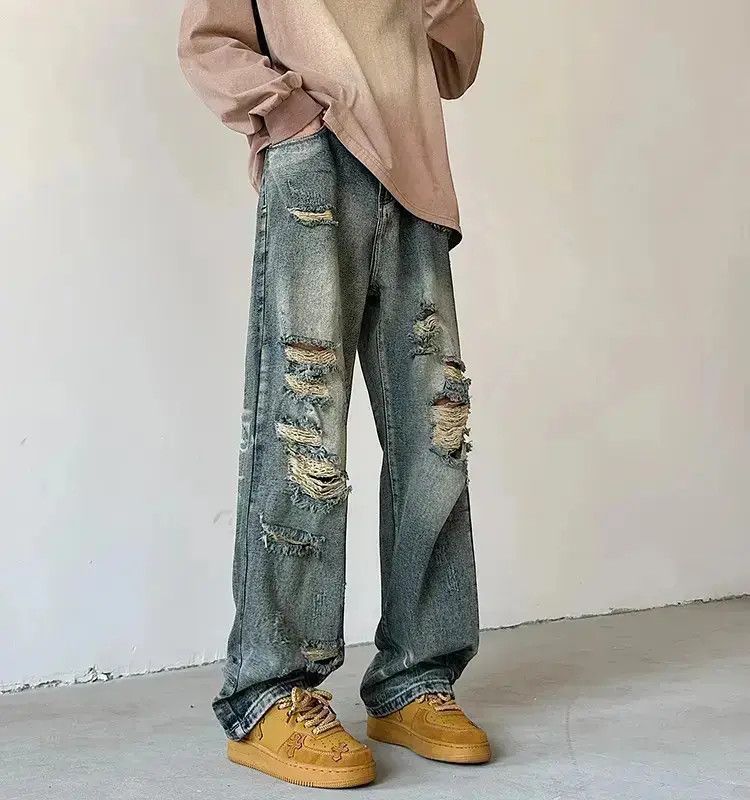 Japanese Brand Retro loose distressed washed jeans Size US 30 / EU 46 - 6 Thumbnail