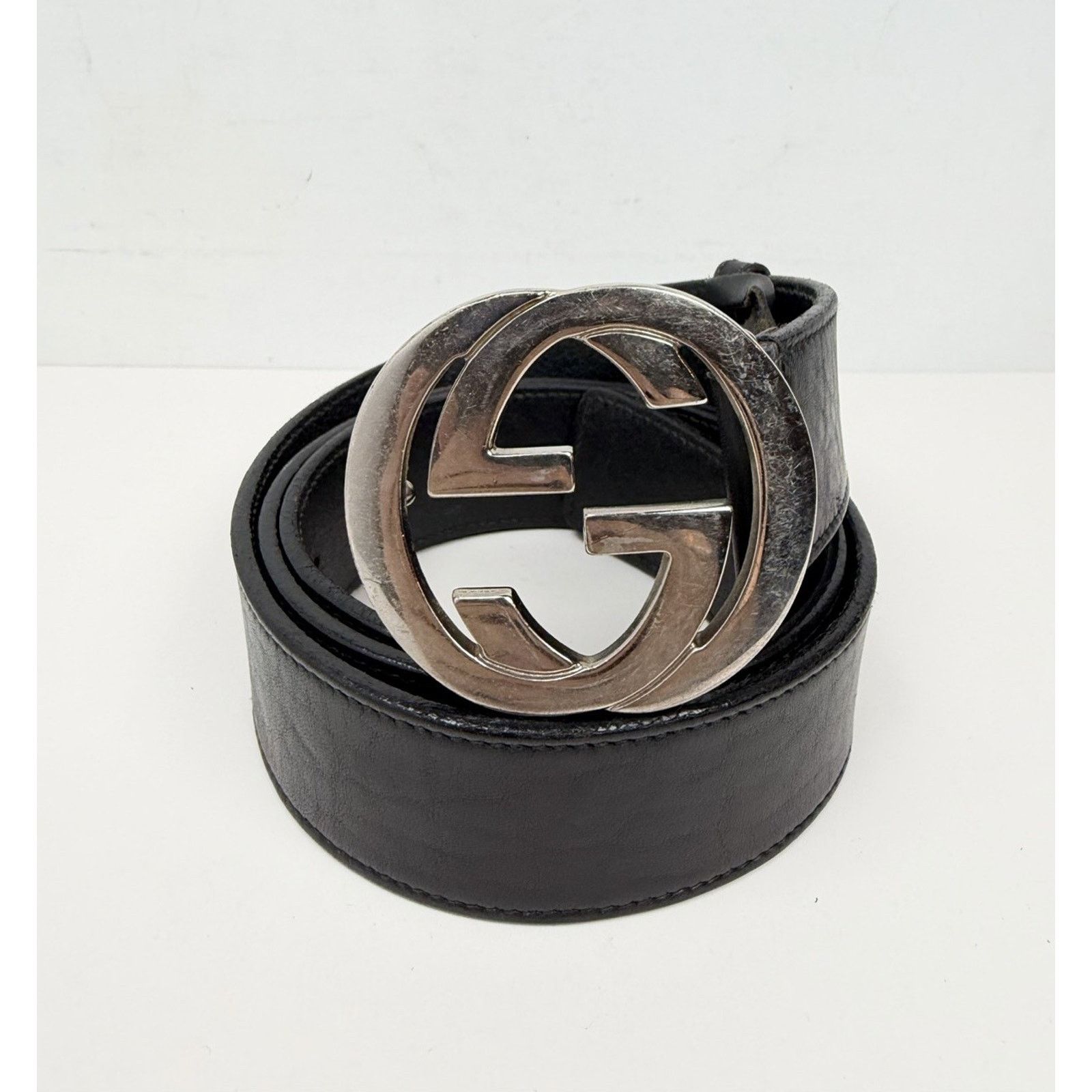 Gucci Size 100/40 - Gucci Black Silver Leather Interlocking Size 40 - 2 Thumbnail