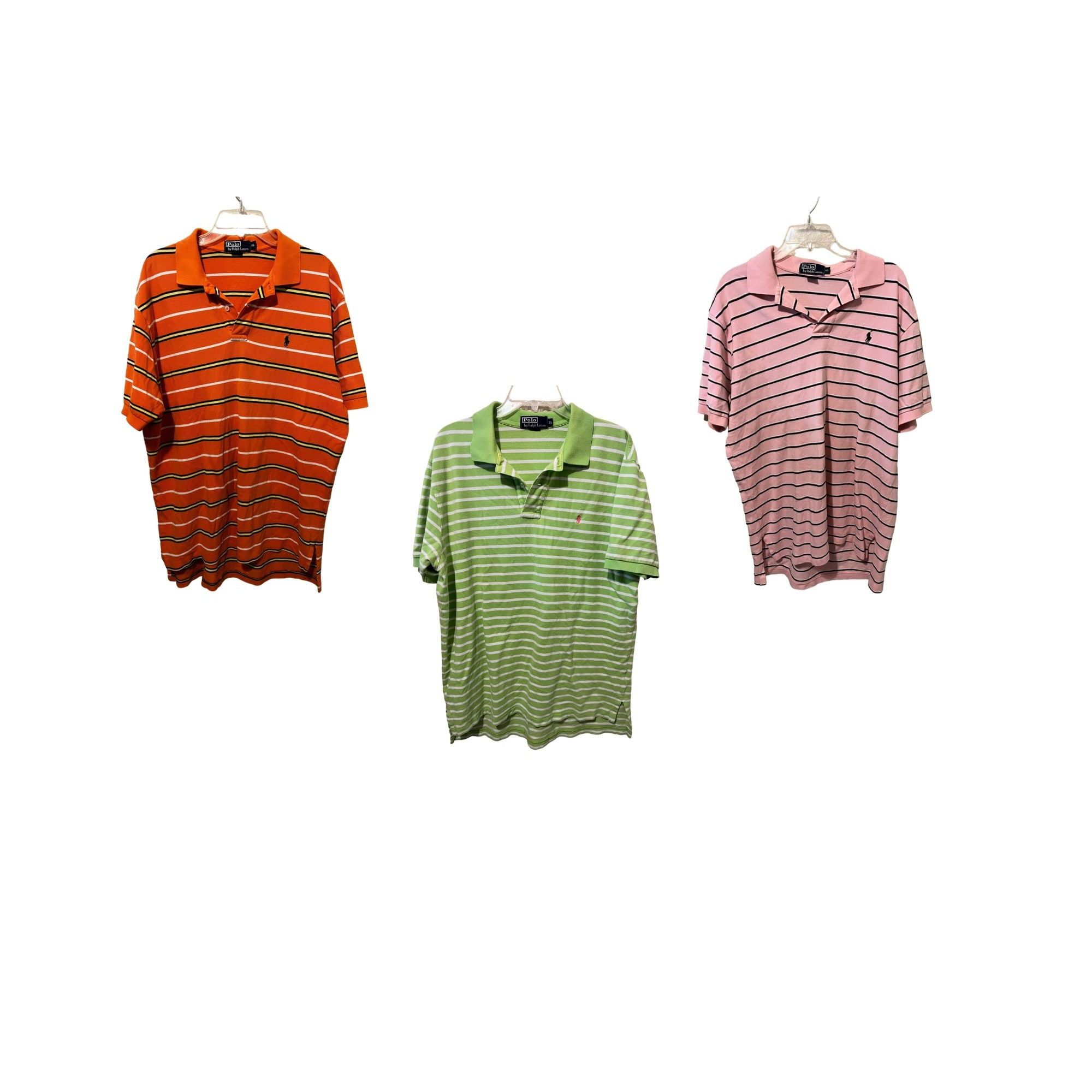 image of Polo Ralph Laurent Set (3) Short Sleeve Striped Polos Size Xl, Men's