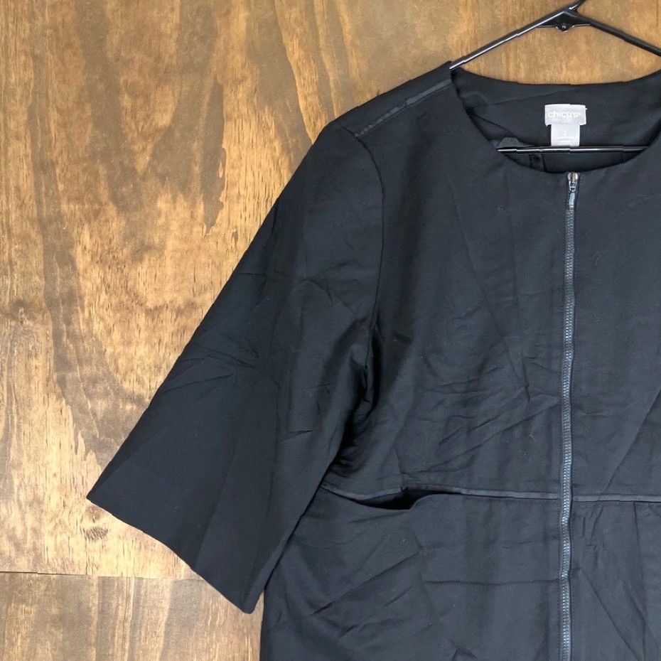 Vintage Chicos Womens Jacket Black Full Zip 3/4 Sleeve Front Pockets Stretch 2 (L) Size L / US 10 / IT 46 - 4 Thumbnail