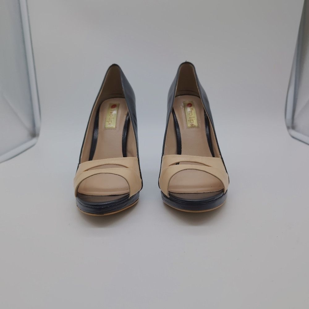 Designer Two Lips Vision sz 8.5 Elegant Black / Tan Peep-Toe Leather Size US 8.5 / IT 38.5 - 2 Thumbnail