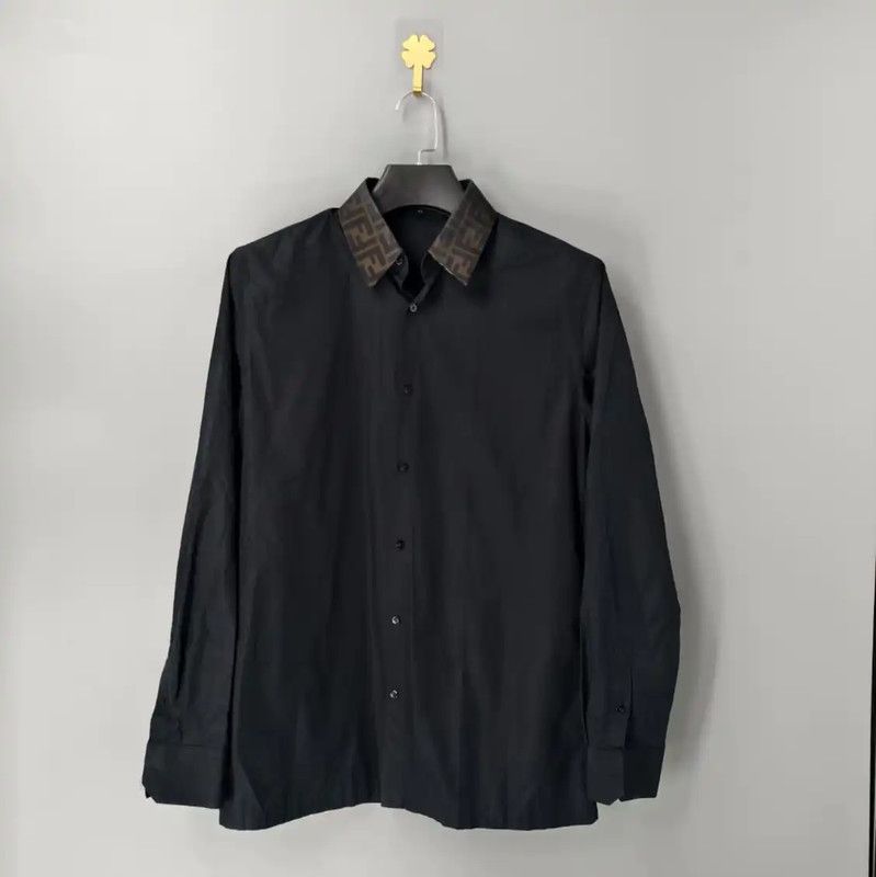 Fendi Fendi Black Cotton Long Sleeve Shirt for Men 0089 Size US L / EU 52-54 / 3 - 1 Thumbnail