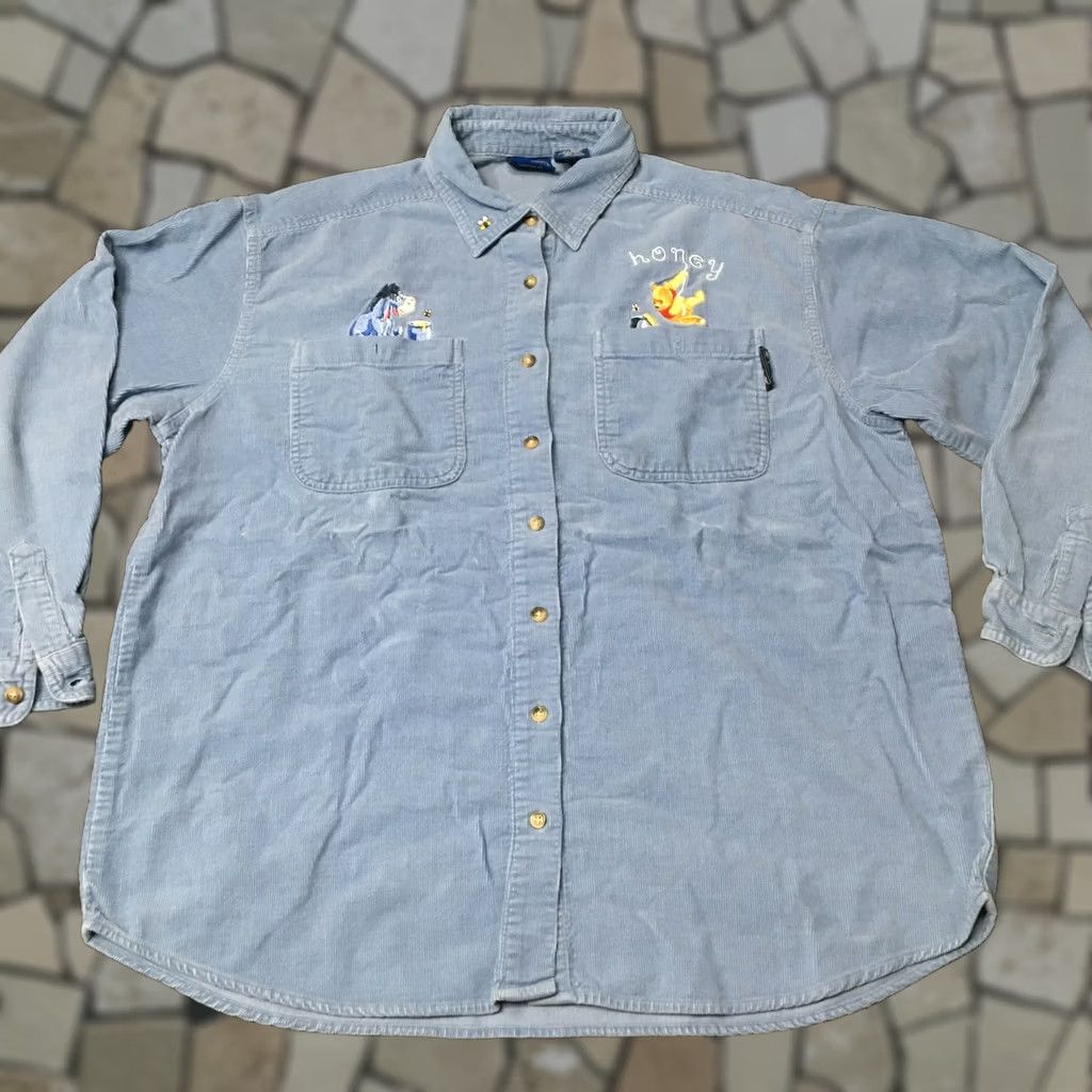 Disney VINTAGE Disney Winnie the Pooh blue Corduroy Long Sleeve Button Up Shirt L Women Blue Embroidered Disney Theme 90s Holiday Casual Mens Womens Girls? Size L / US 10 / IT 46 - 1 Thumbnail