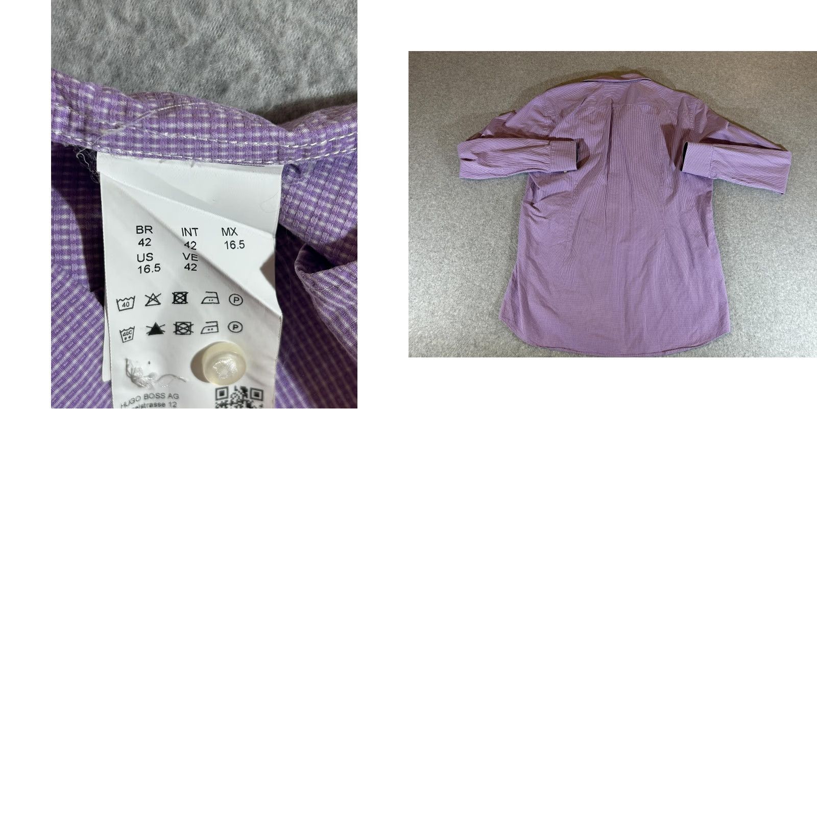 Hugo Boss HUGO BOSS Dress Shirt Mens Large Purple Slim Check 100% Cotton Long Sleeve Button Front Size 46R - 9 Thumbnail