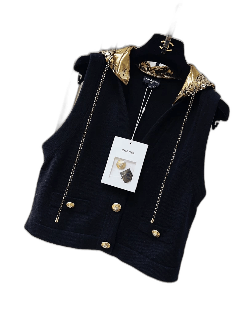 Chanel Chanel Gold Sequin Hooded Knit Vest Size XS / US 0-2 / IT 36-38 - 1 Thumbnail