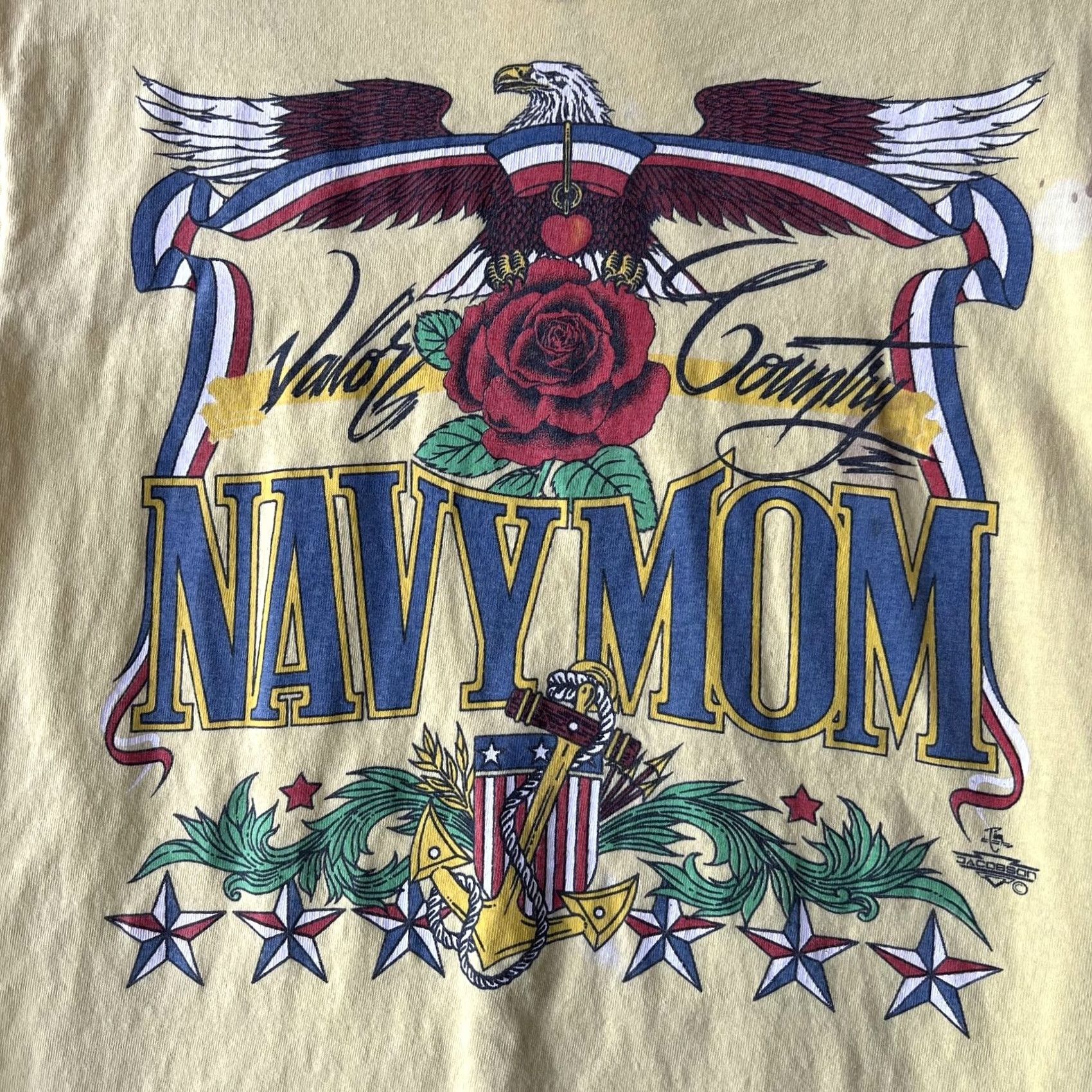 Anvil VINTAGE Navy Mom Shirt Womens Large Yellow Bald Eagle Rose USA Military Patriotic 90s Mens Girls Boys Size L / US 10 / IT 46 - 2 Thumbnail