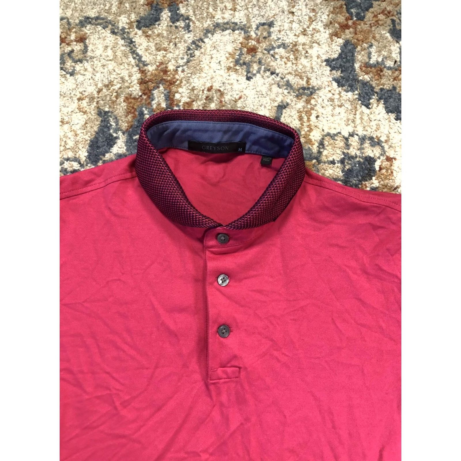 Vintage Greyson Golf Polo Shirt Mens M Pink Solid Short Sleeve Collared Knit Contrast Collar Navy Cuff Logo Wolf Head Vintage No Size US M / EU 48-50 / 2 - 2 Thumbnail