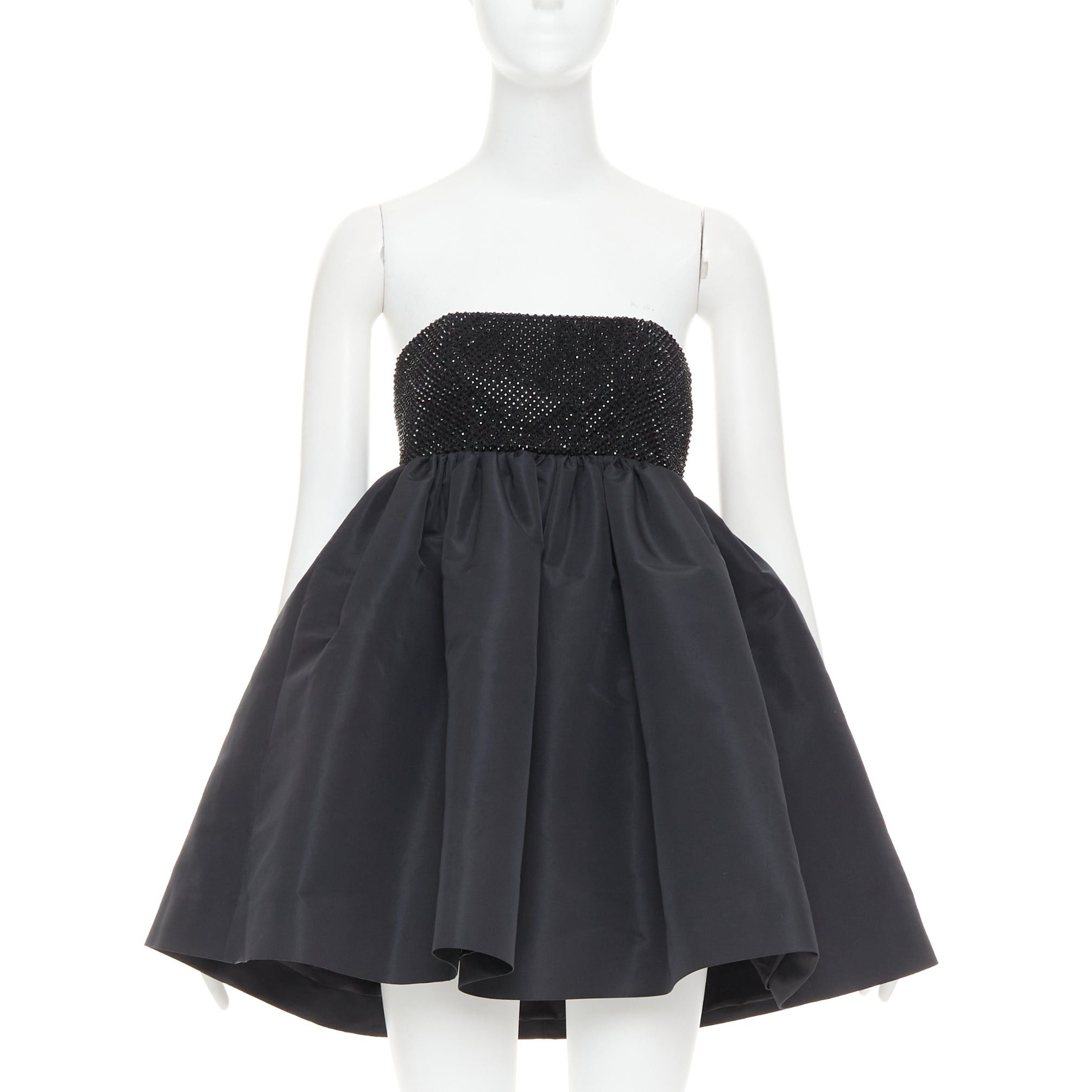 Alexandre Vauthier ALEXANDRE VAUTHIER black crystal strass bust flared taffeta babydoll dress Size S / US 4 / IT 40 - 1 Thumbnail
