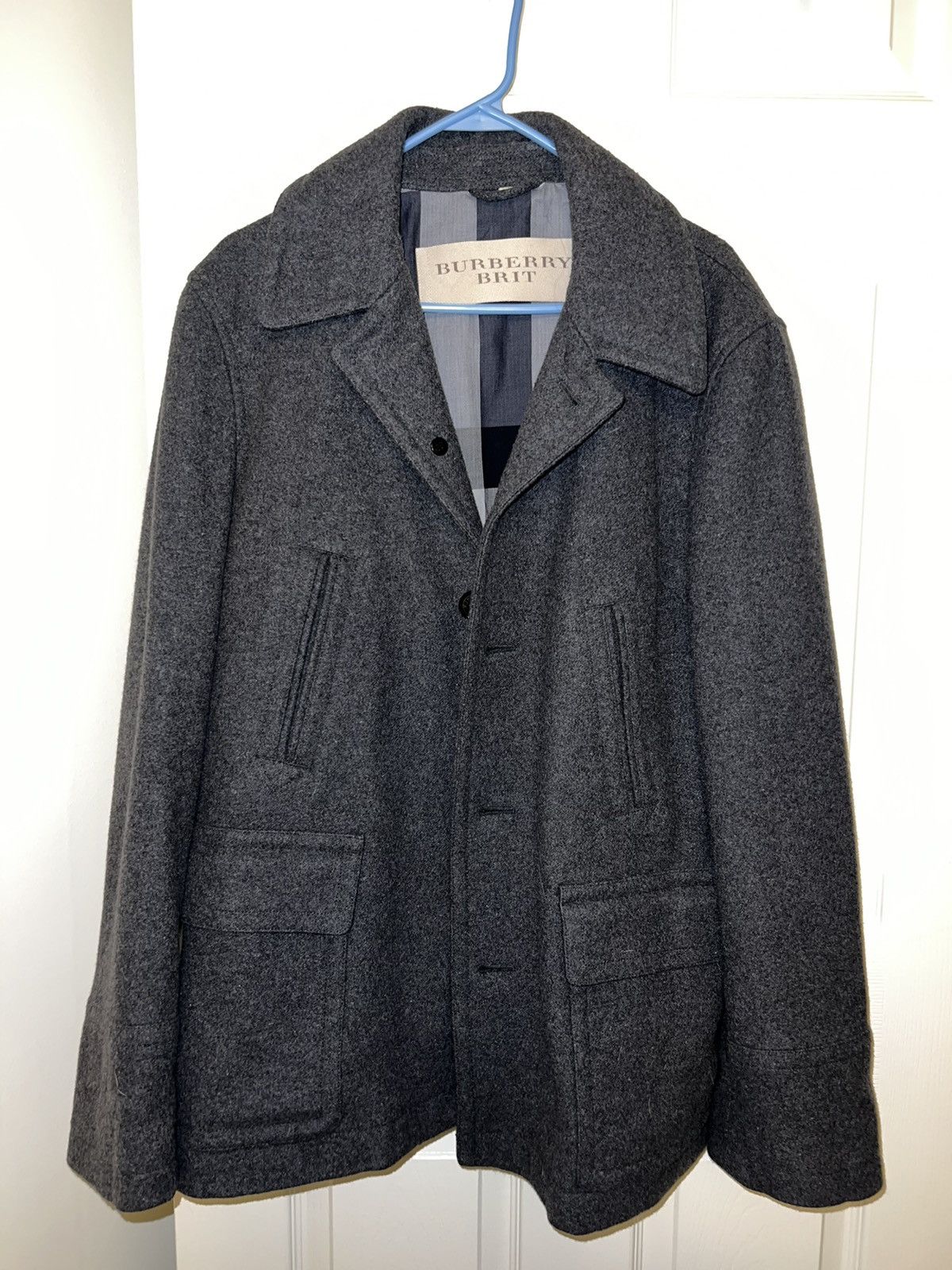 Image of Burberry Peacoat in Grey, Men's (Size XL)