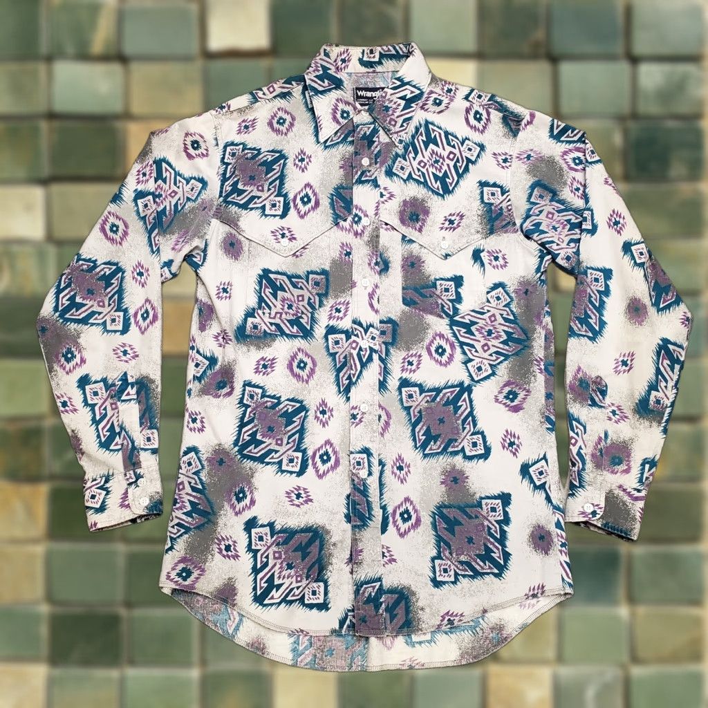 Wrangler Wrangler Shirt Mens Blue Aztec Western Cowboy Cut X Long Tails Yoke Top VINTAGE Western Shirt Mens Blue Aztec Geometric Cowboys Event Cowboy Mens Size US M / EU 48-50 / 2 - 1 Thumbnail